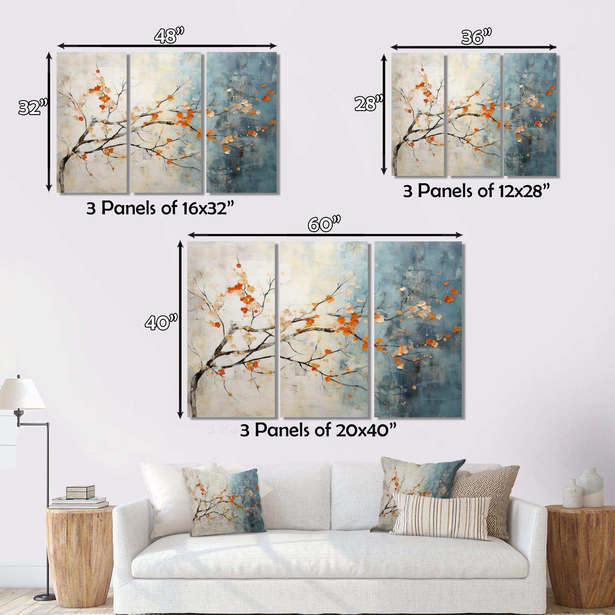 Orange Teal Maple Tree Glowing Embers V - Floral Canvas Wall Art