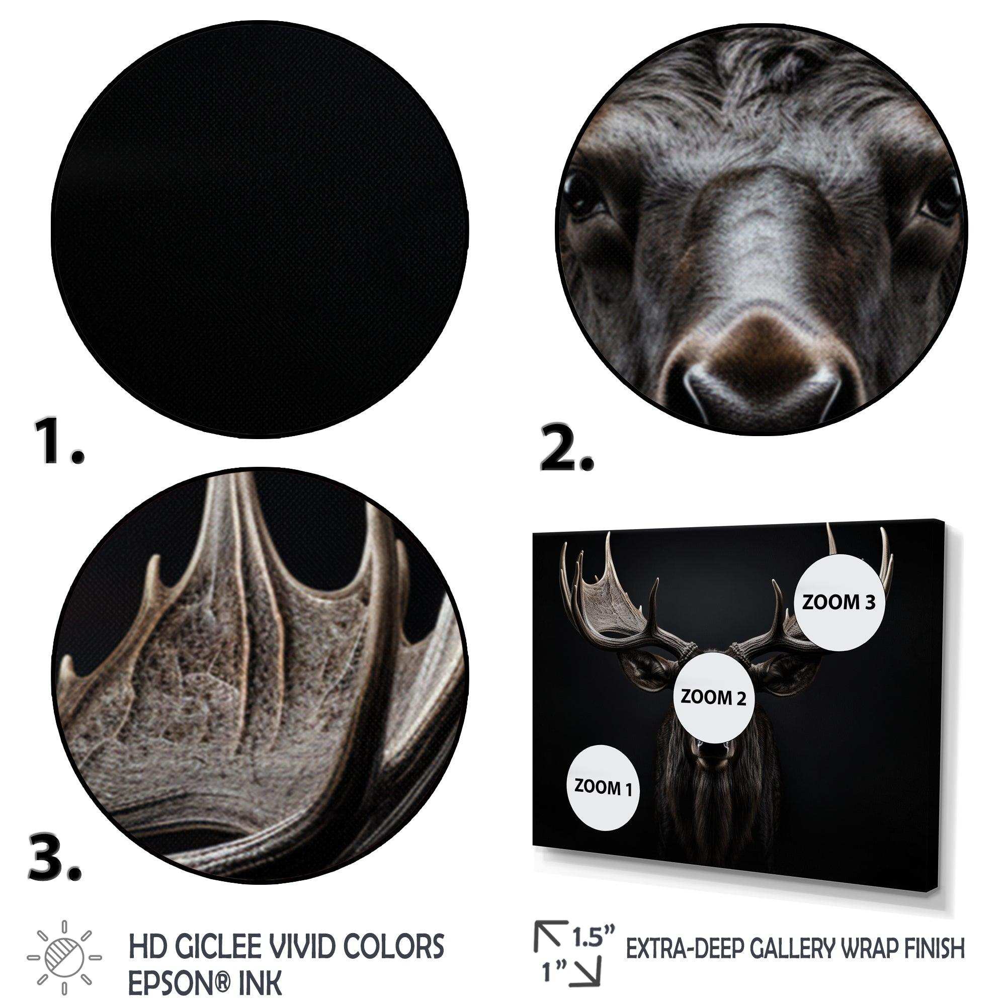 Black White Moose Majestic Monochrome Black And White - Animals Canvas Wall Art