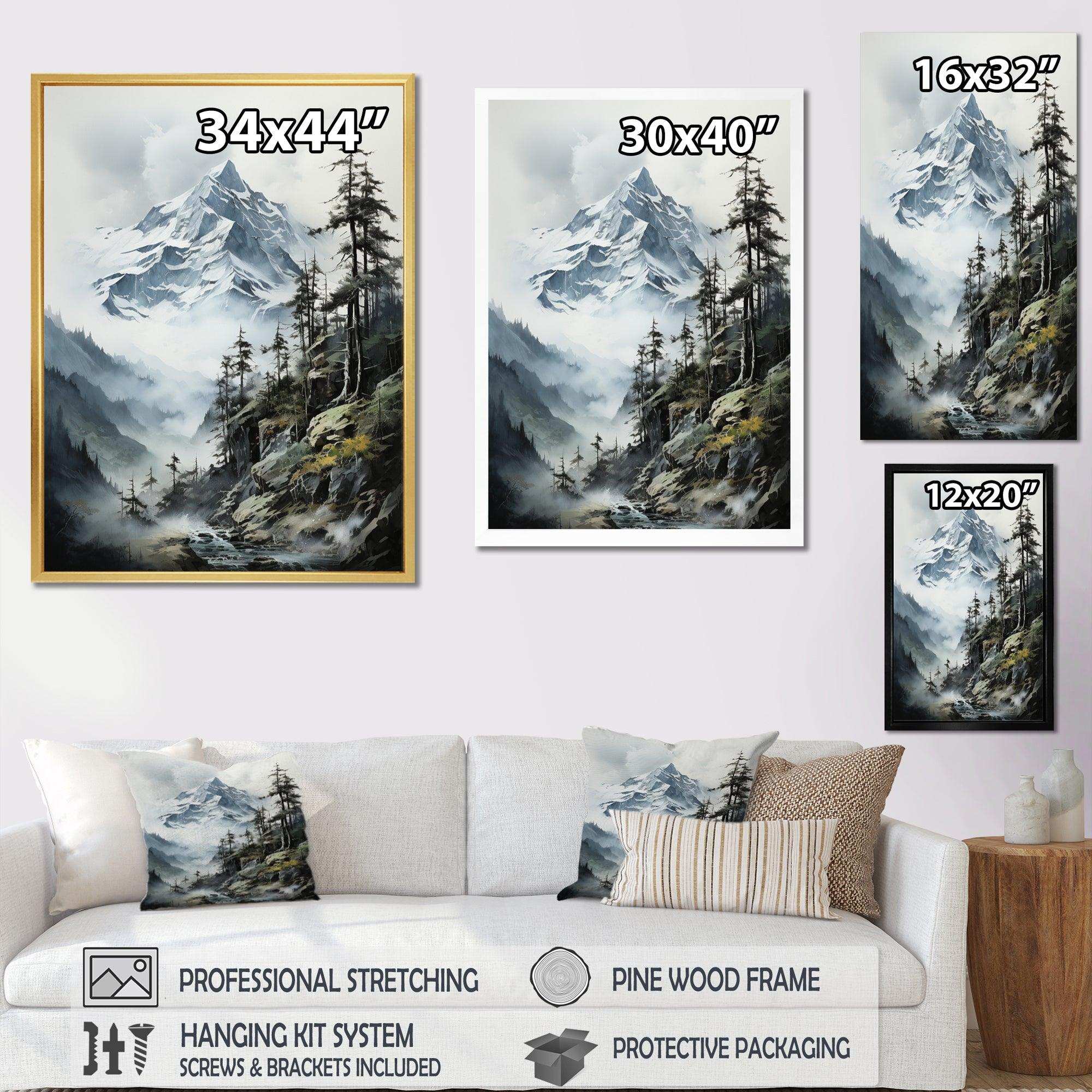 Green White Mountains Majestic Winter Peaks - Landscapes Canvas Wall Art