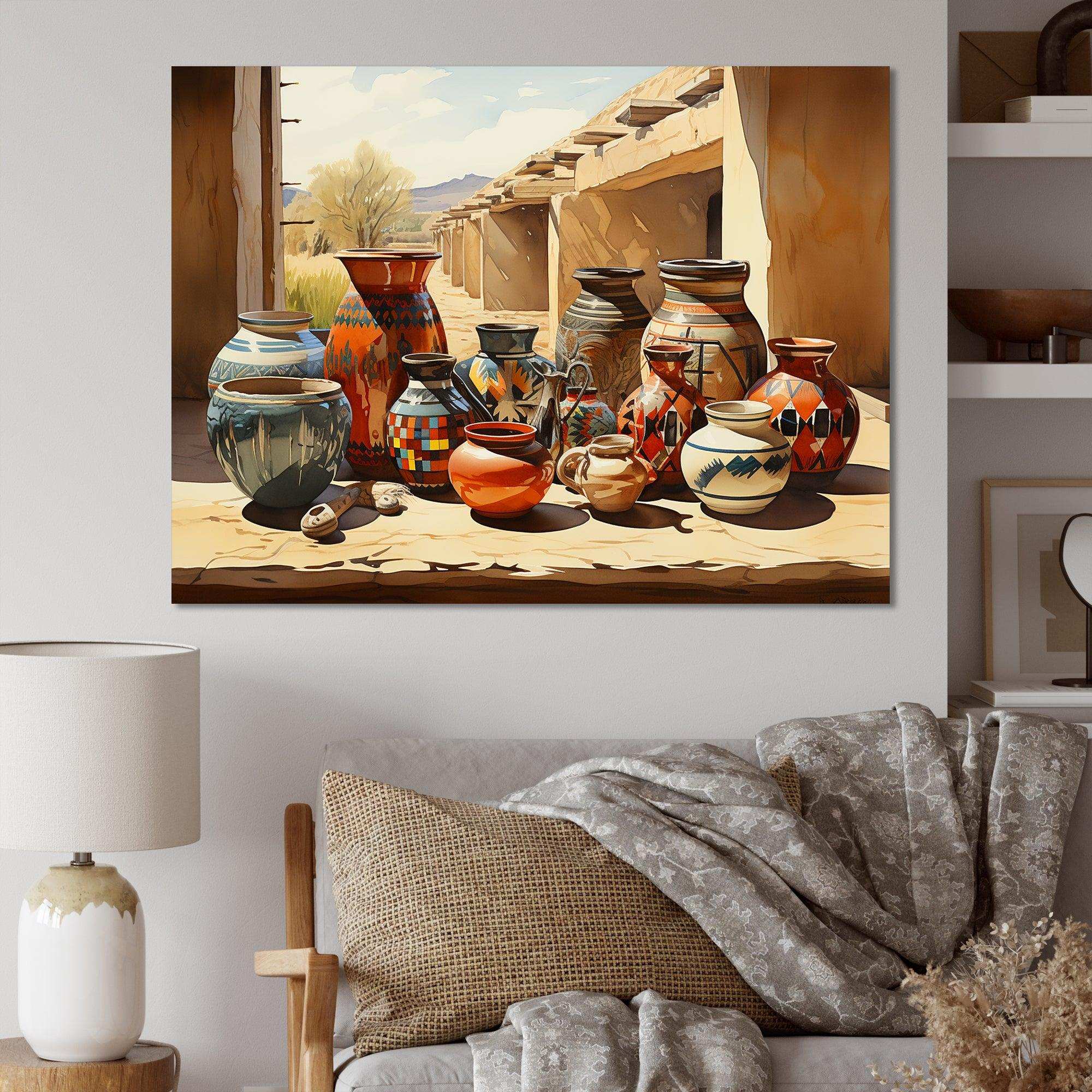 Native Art Pueblo Pottery II - People Canvas Wall Art