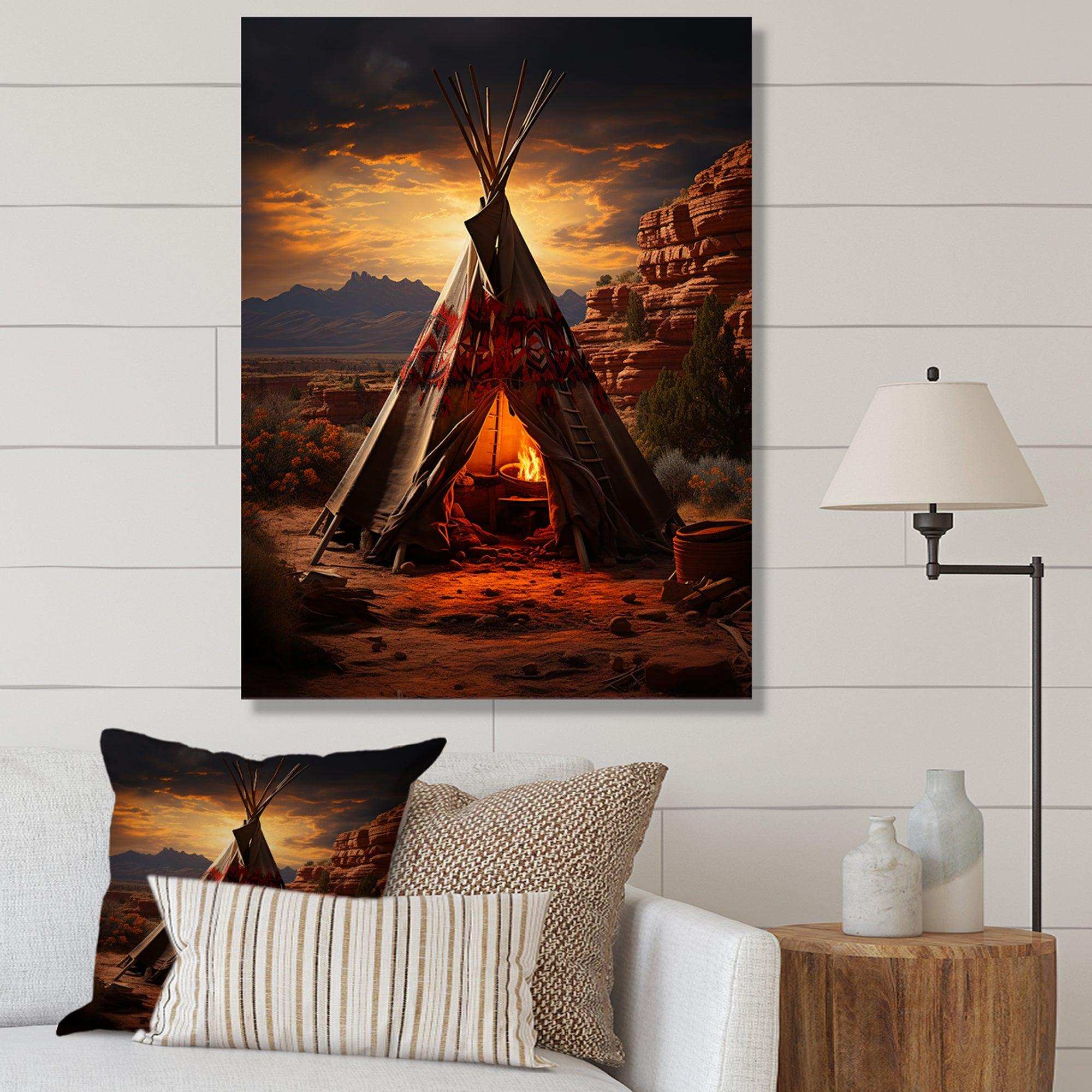 Orange Native Tipi Embracing Tradition I - People Canvas Wall Art
