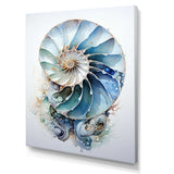 Nautilus Ocean Blue Sheels Symetry - Animals Canvas Wall Art