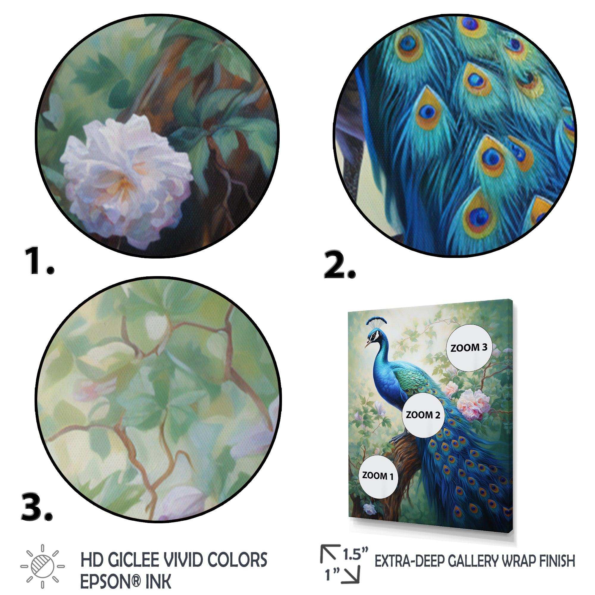 Blue Ink Wash Peacock III - Animals Canvas Wall Art