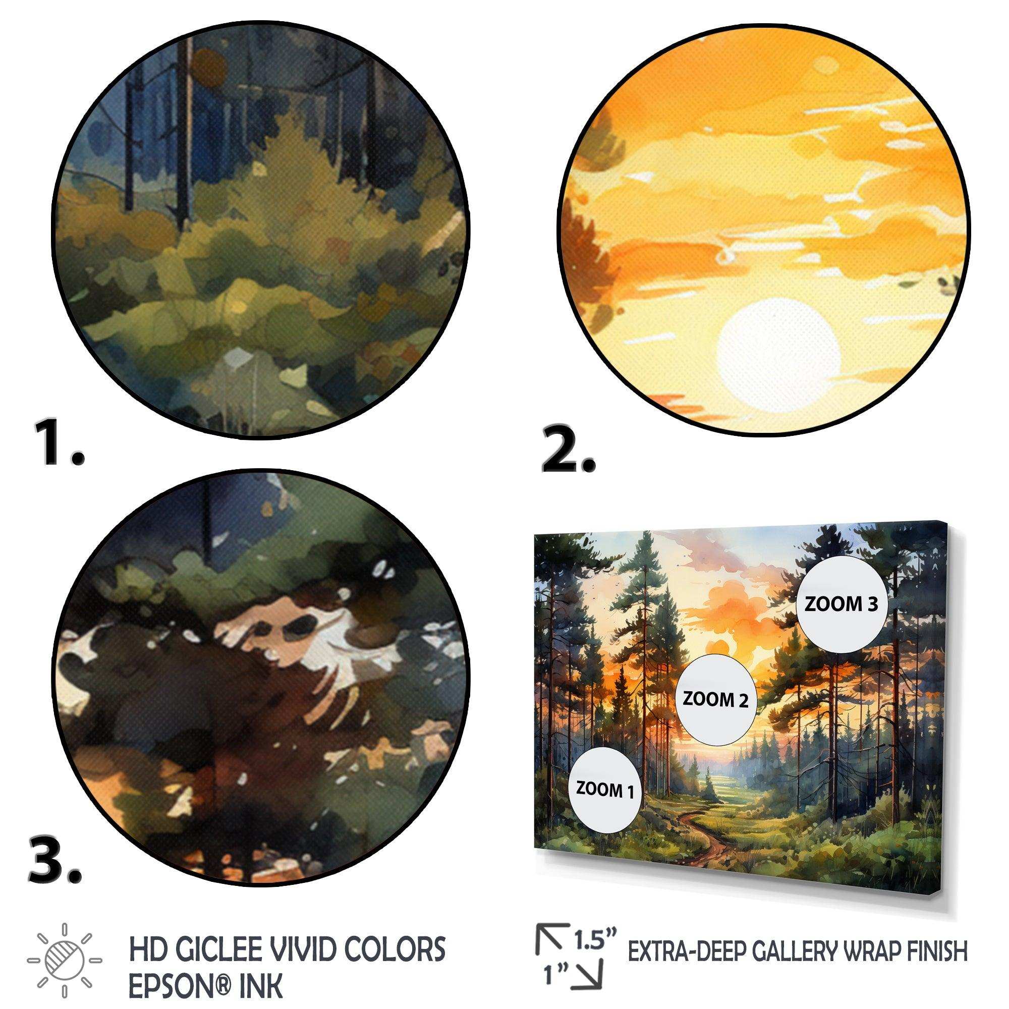 Pine Tree Sunset Glow I - Floral Canvas Wall Art