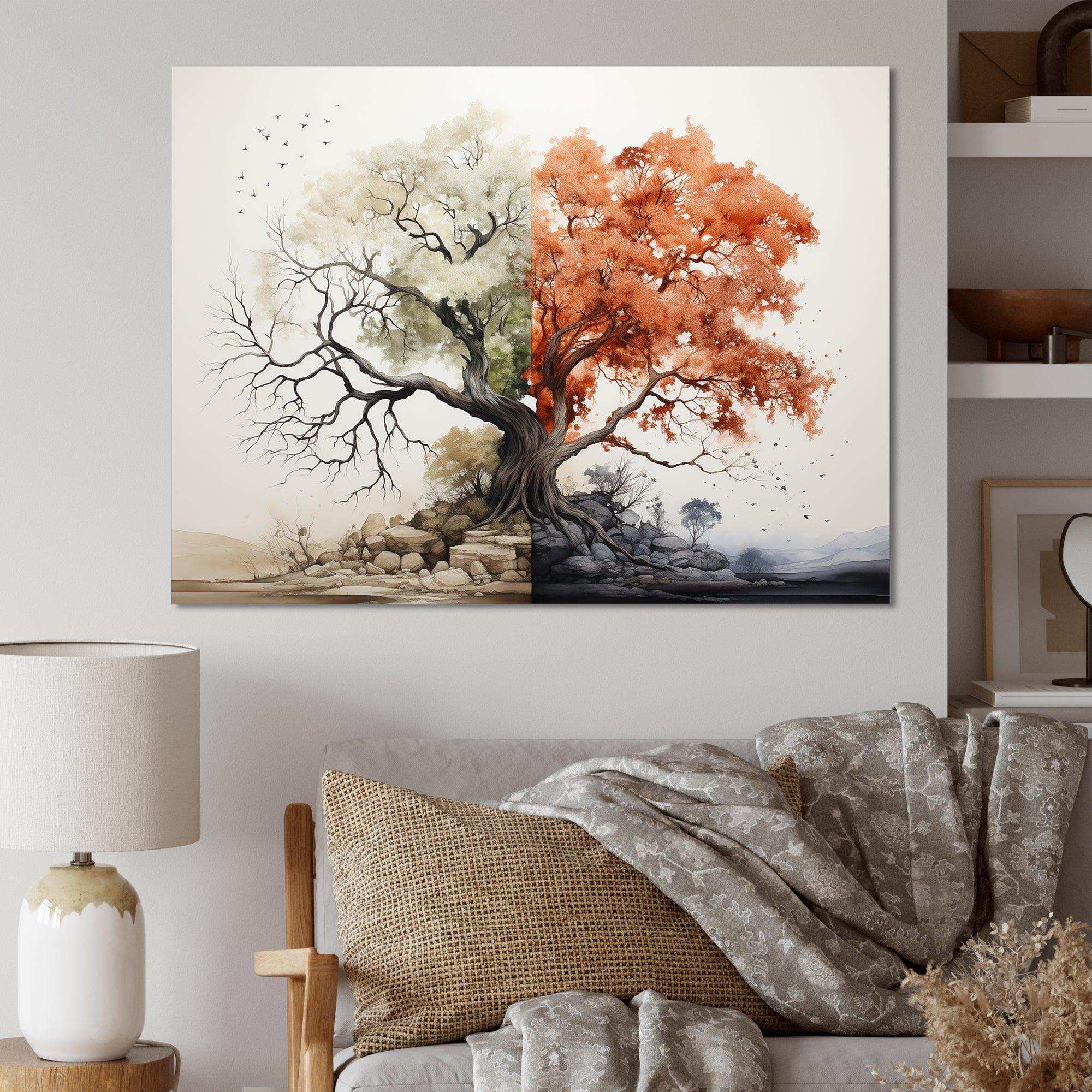 Coral White Tree Duality - Landscapes Canvas Wall Art