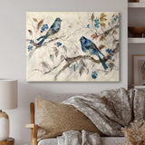 Two Blue Birds Sitting On A Branch Vintage Watercolor II