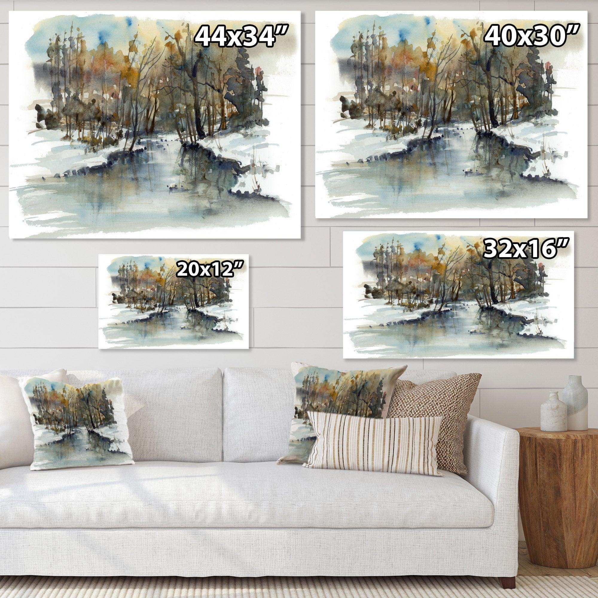 River in Woods Watercolor