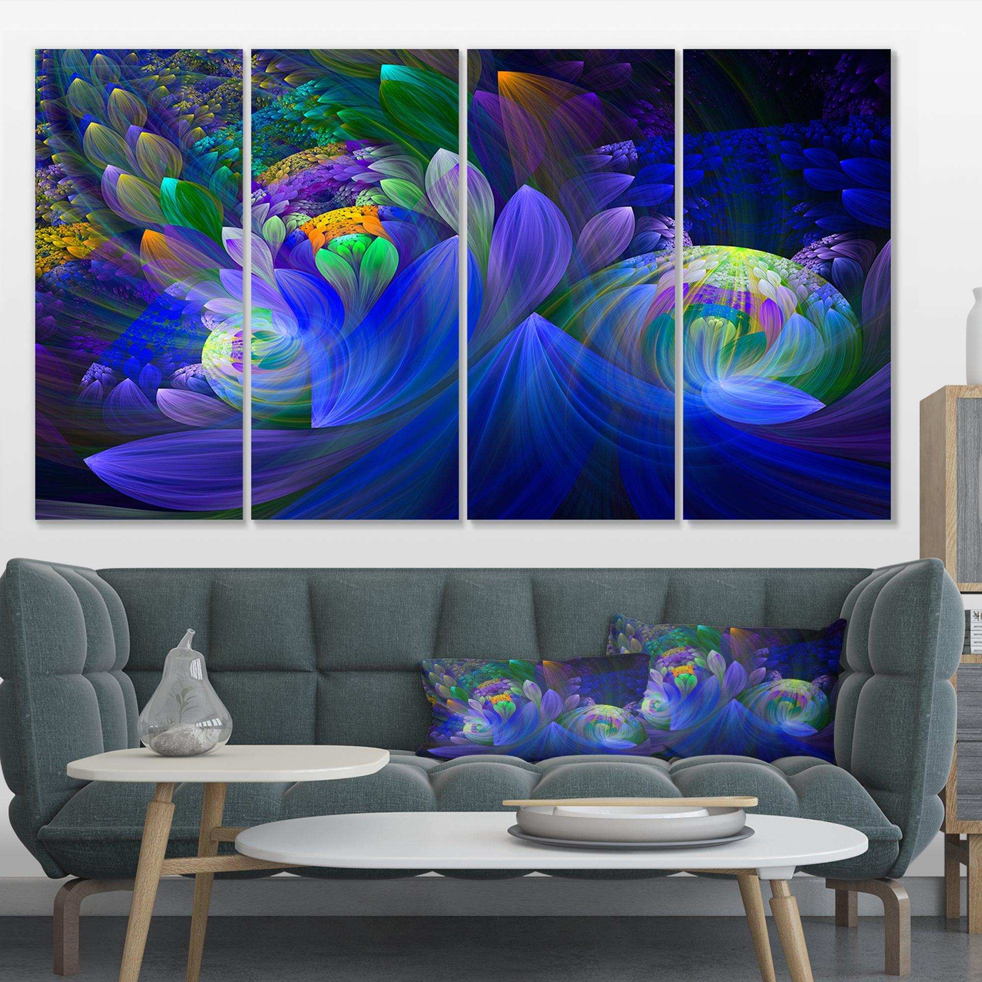 Blue Fractal Flower Bouquet Multi-Panels