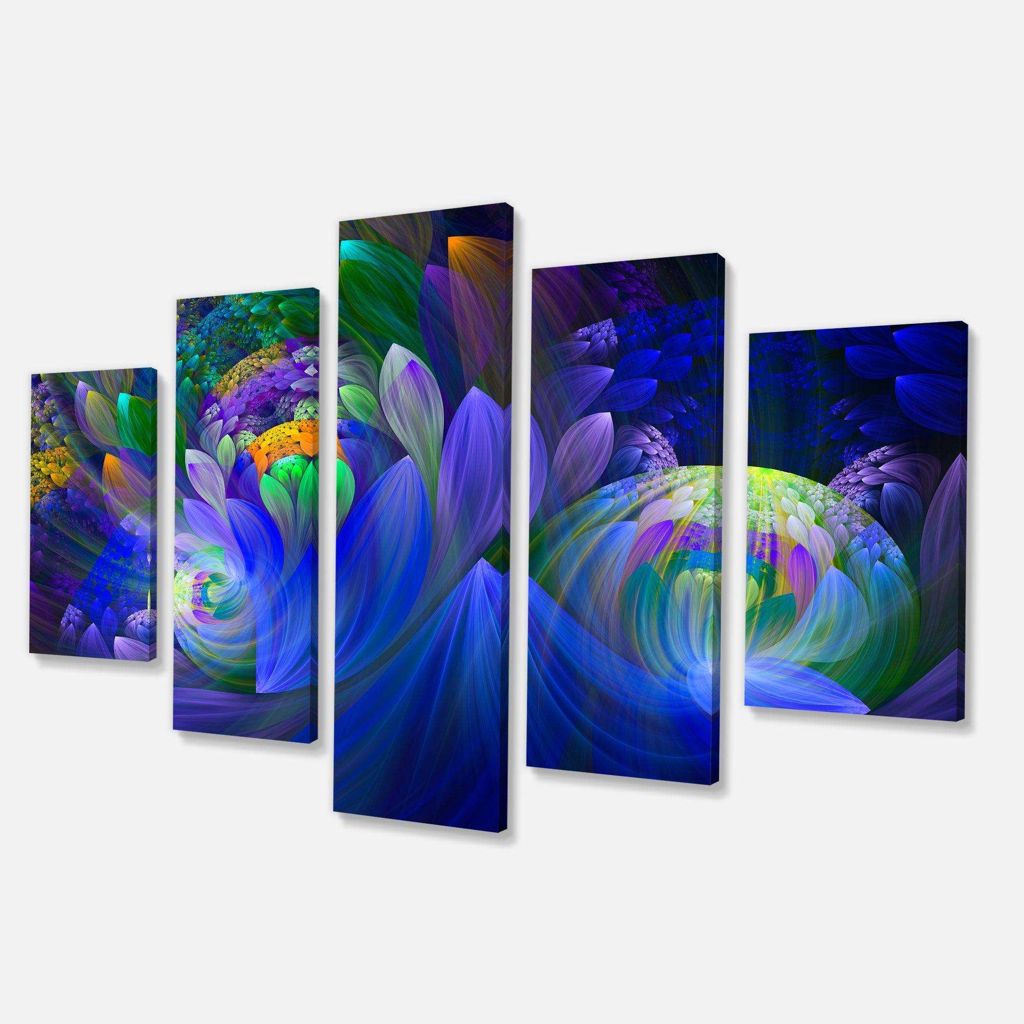Blue Fractal Flower Bouquet Multi-Panels