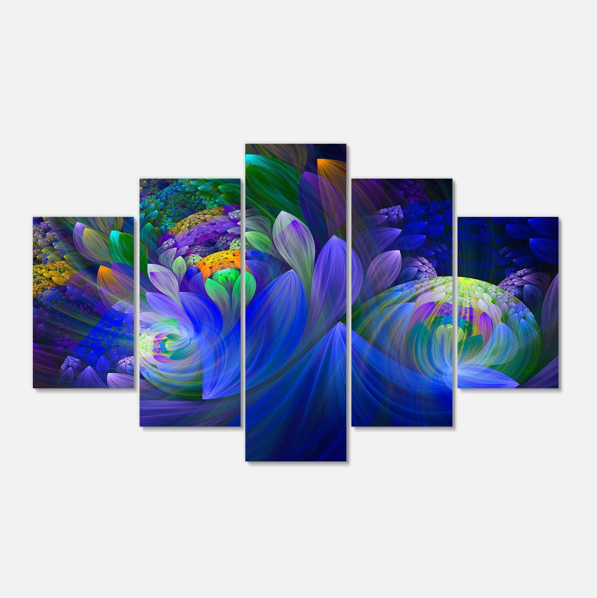 Blue Fractal Flower Bouquet Multi-Panels