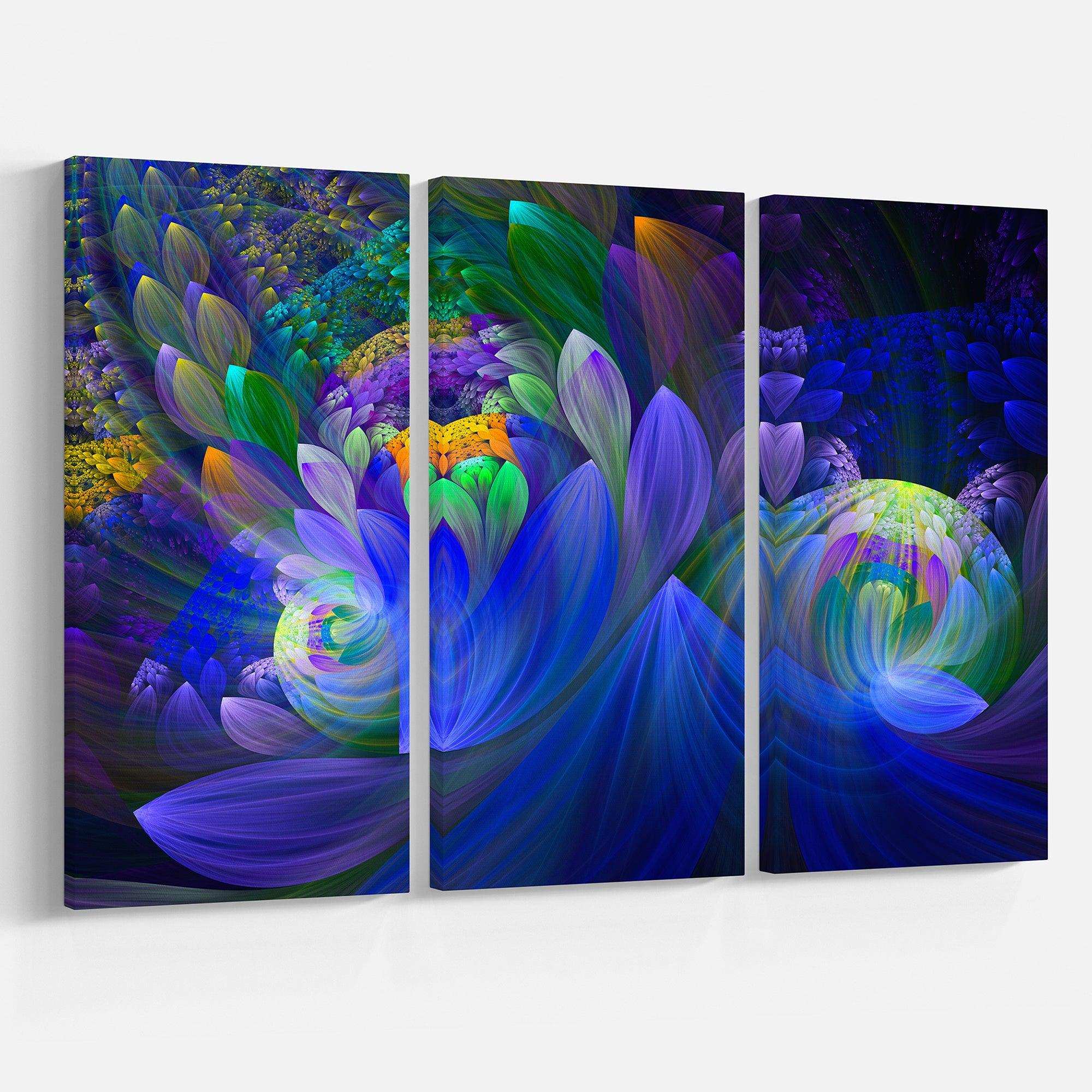 Blue Fractal Flower Bouquet Multi-Panels