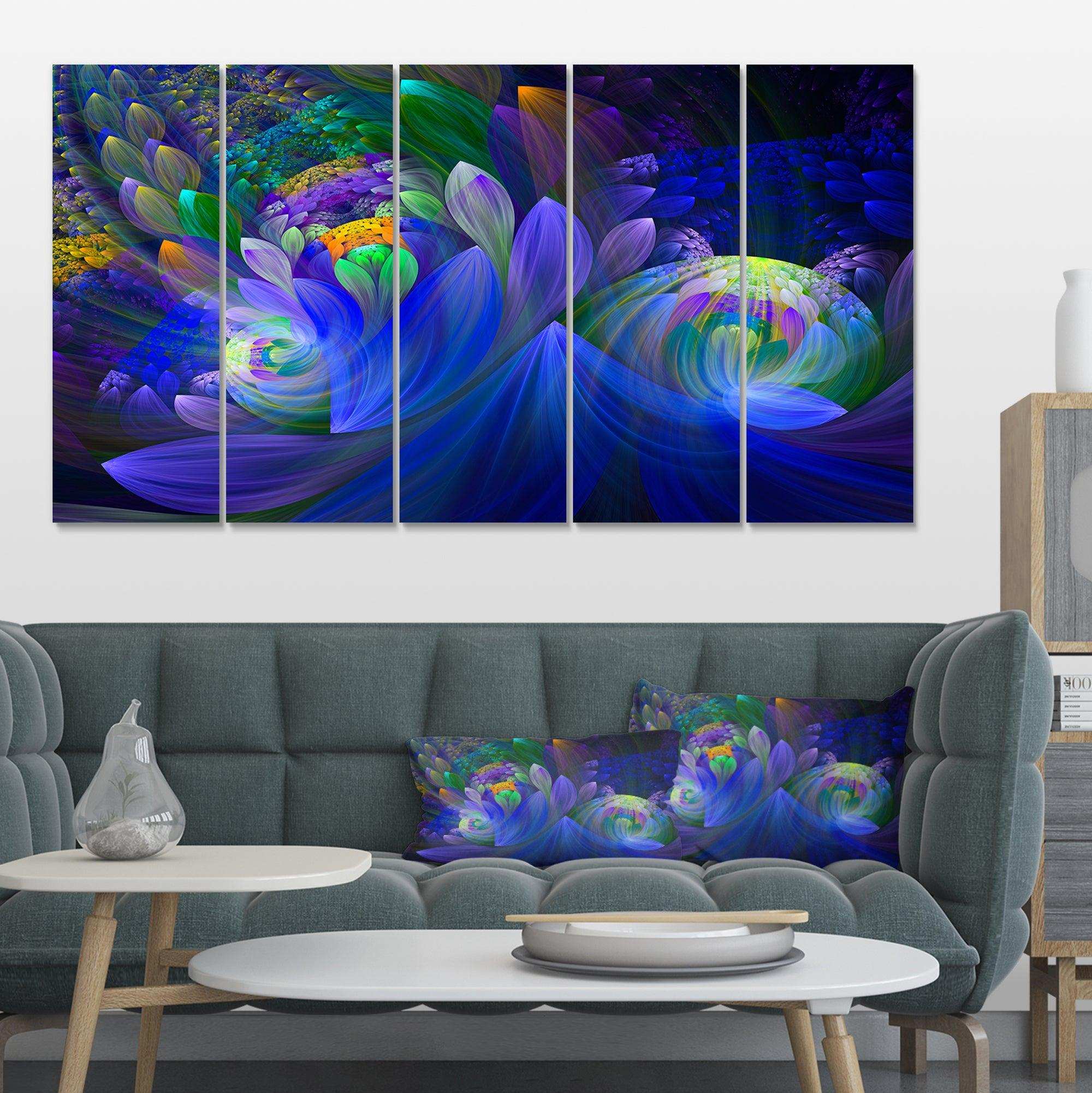 Blue Fractal Flower Bouquet Multi-Panels