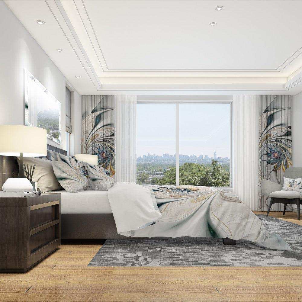 White Stained Floral Art - Modern & Contemporary Duvet Cover Set