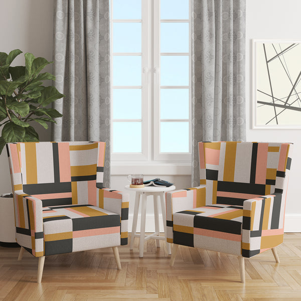 Designart Abstract Retro Geometric IX Mid Century Accent Chair