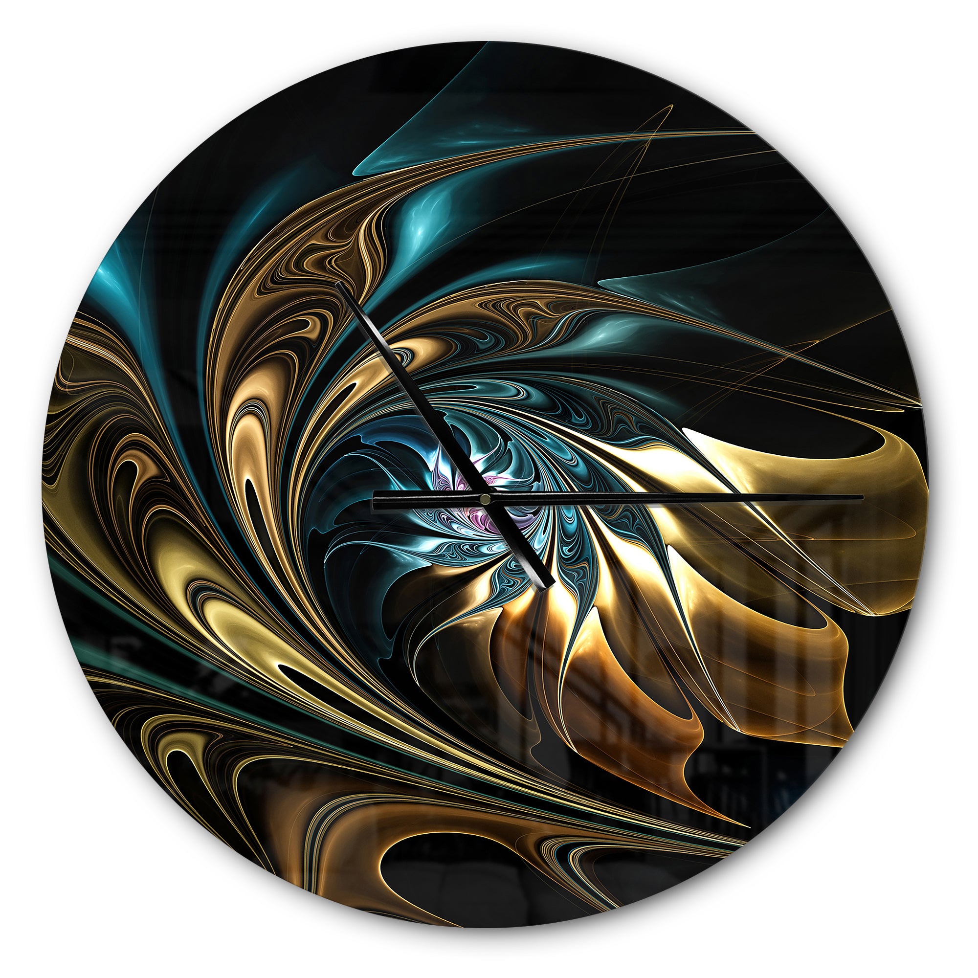 Brown Blue Fractal Flower in Black