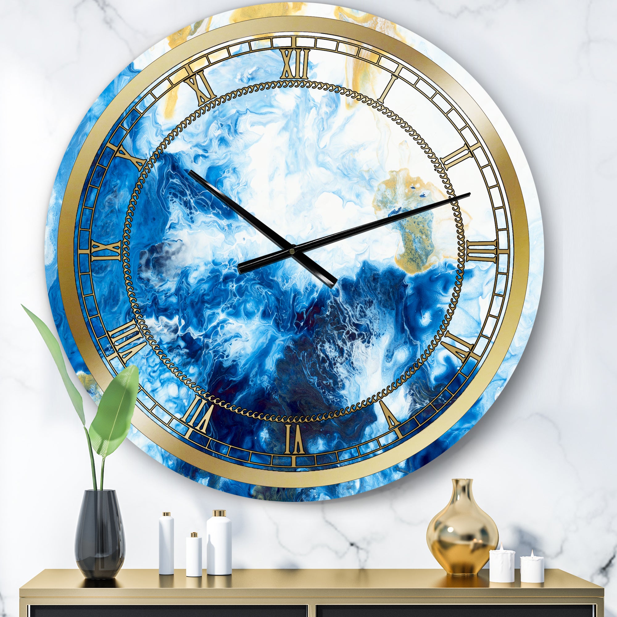 Blue and Gold Ocean Abstract Marble