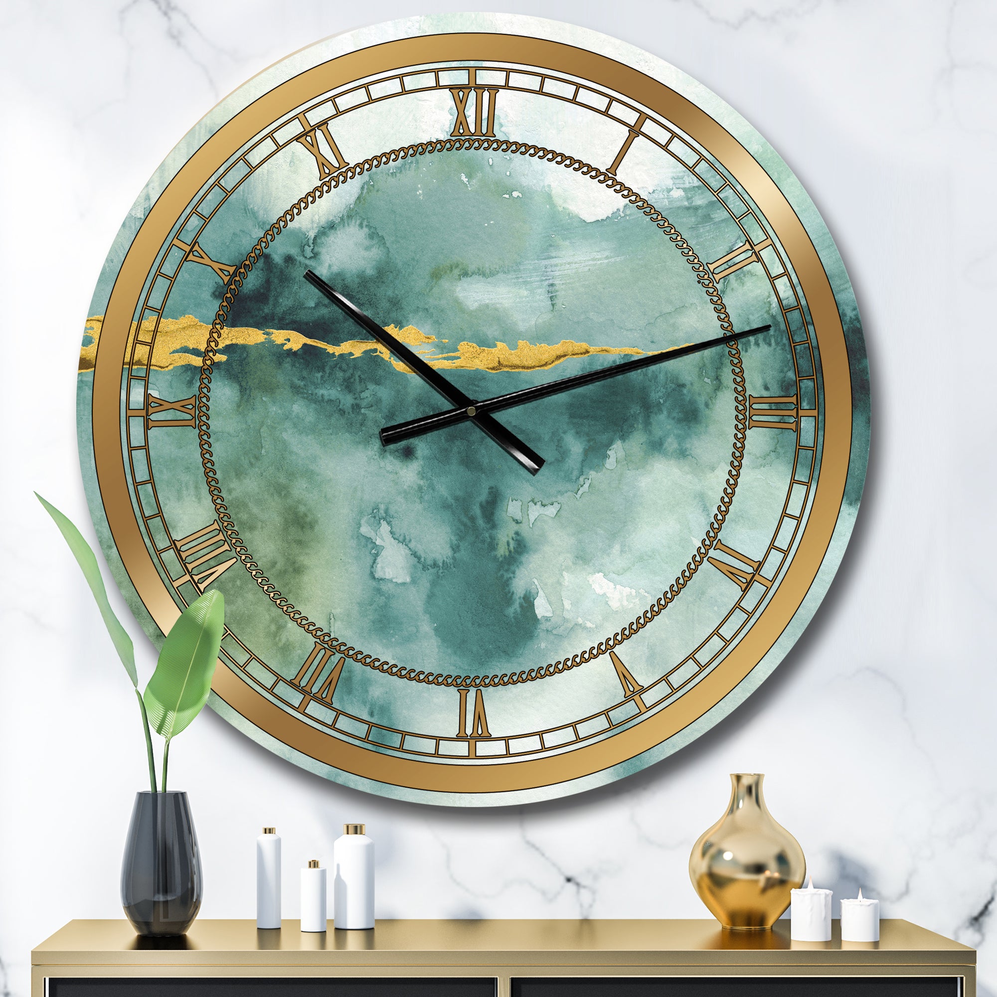 Blue Watercolor Impression with Gold