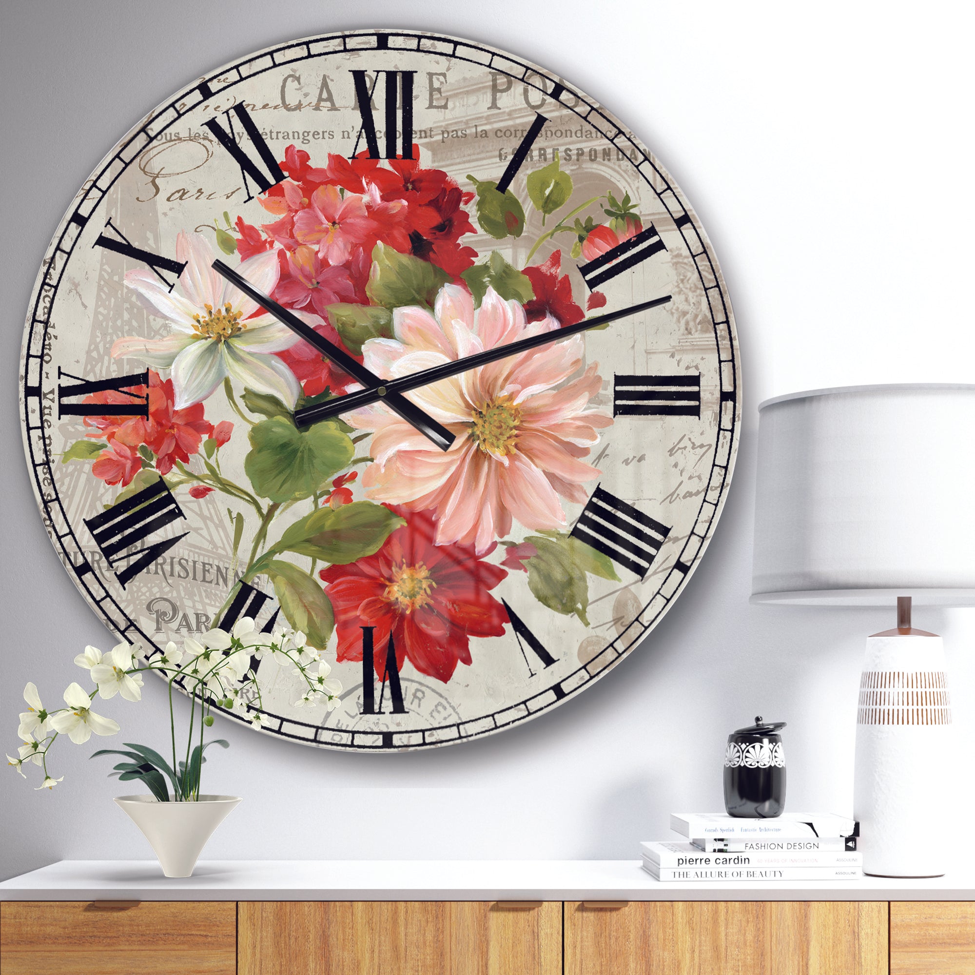 Red Painted Flowers on Vintage Postcard II