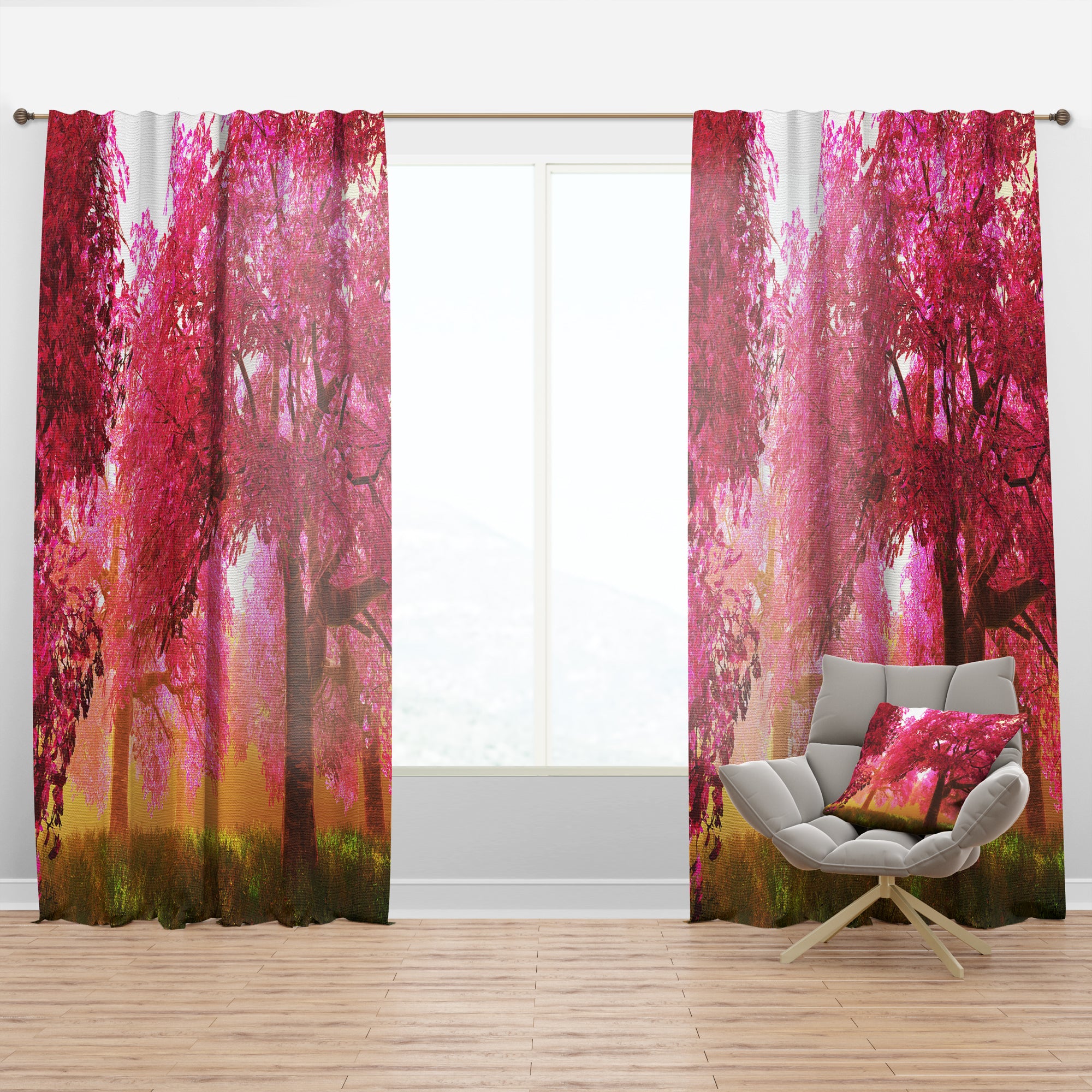 Designart 'Mysterious Red Cherry Blossoms' Landscape 1 Curtain Panel