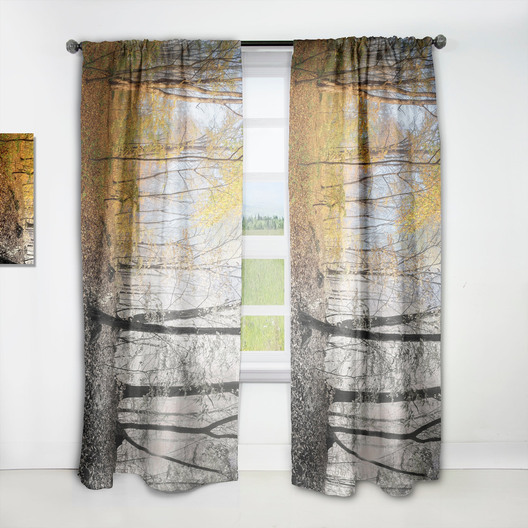 Designart 'Yellow Morning in Forest Panorama' Landscape 1 Curtain Panel