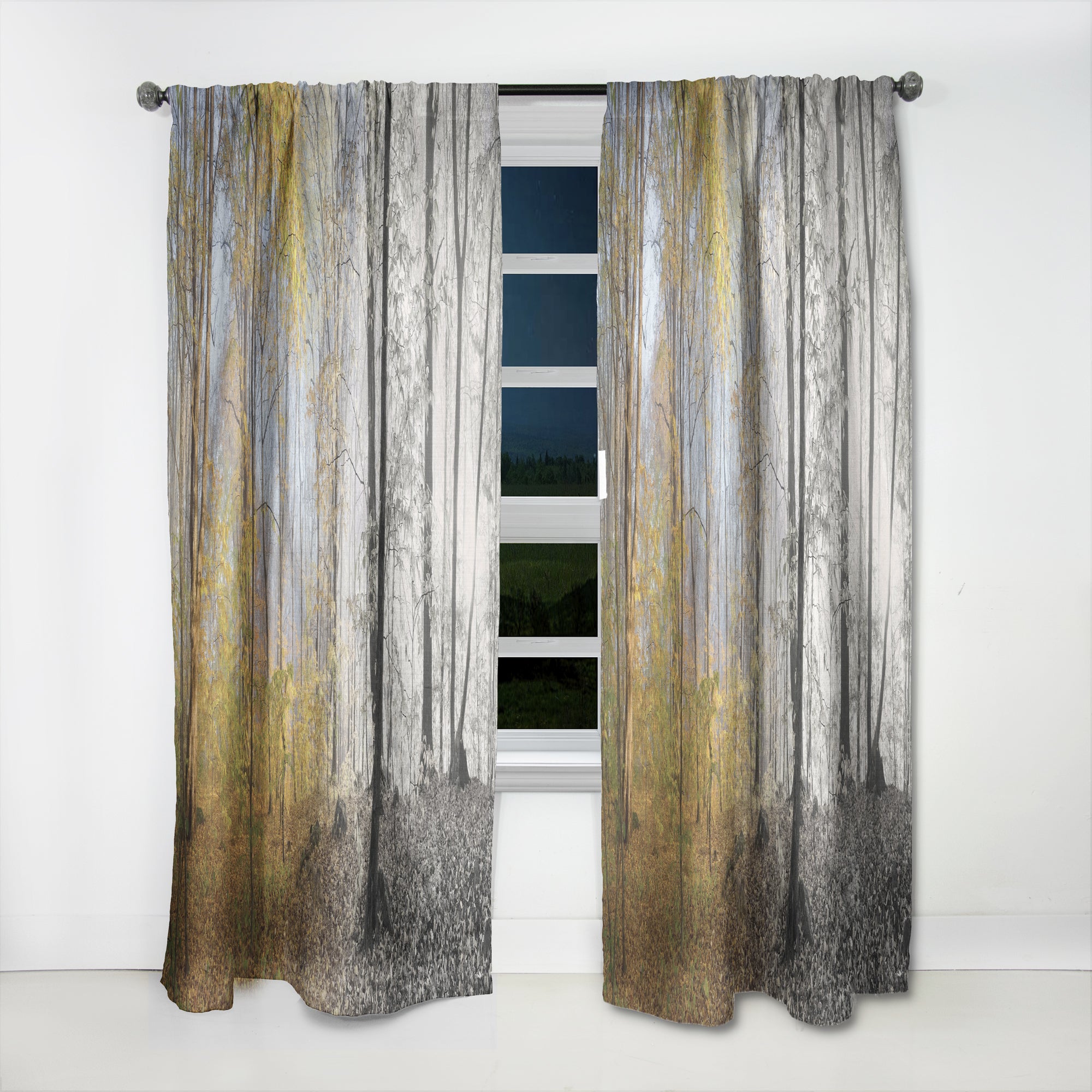 Designart 'Yellow Morning in Forest Panorama' Landscape 1 Curtain Panel