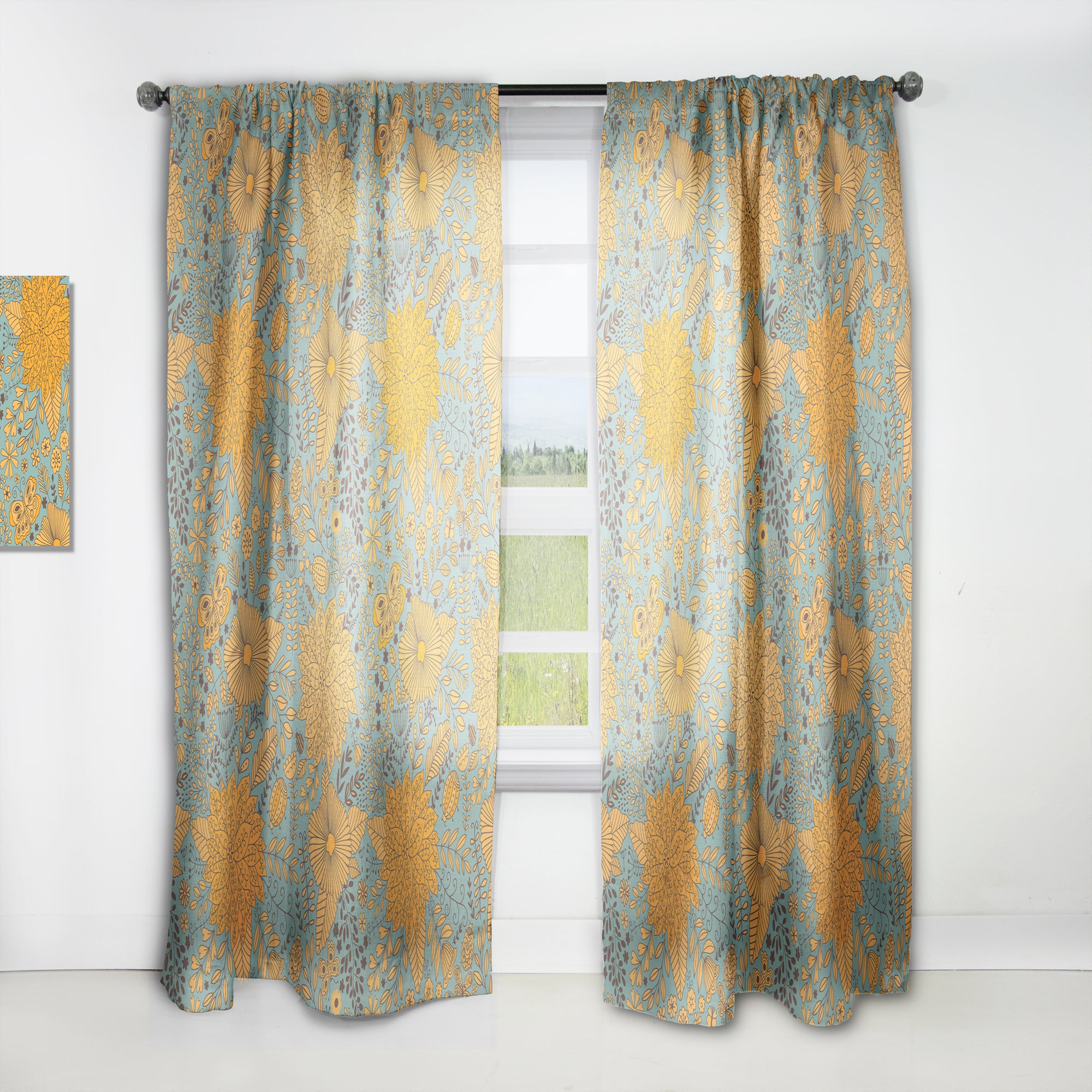 Designart 'Flower Pattern Botanic Texture' Bohemian & Eclectic 1 Curtain Panel