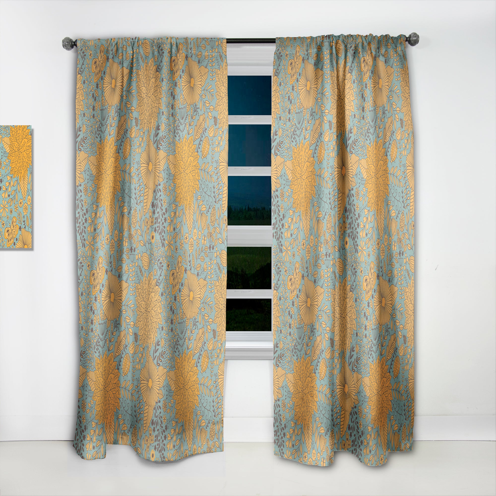 Designart 'Flower Pattern Botanic Texture' Bohemian & Eclectic 1 Curtain Panel