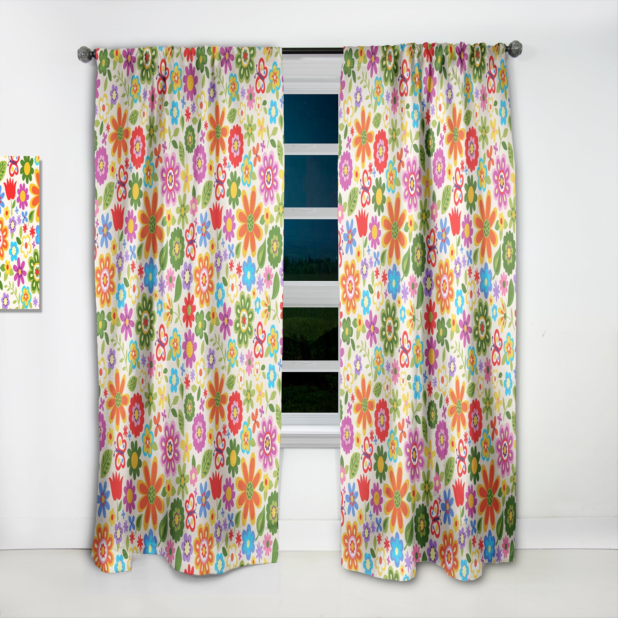 Designart 'Retro Flower Pattern' Bohemian & Eclectic 1 Curtain Panel