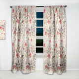 Designart 'Vintage Red Pink Flower and Leaves' Rustic 1 Curtain Panel