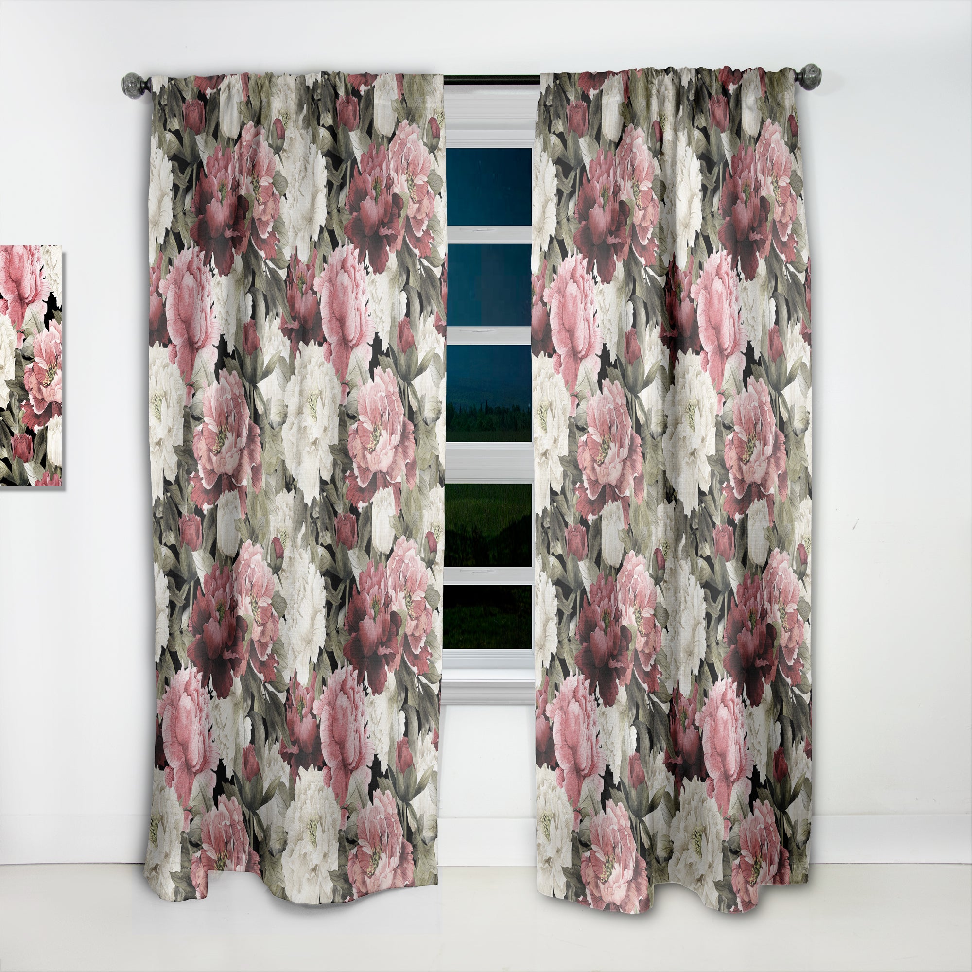 Designart 'Floral Pattern with Peonies' Bohemian & Eclectic 1 Curtain Panel