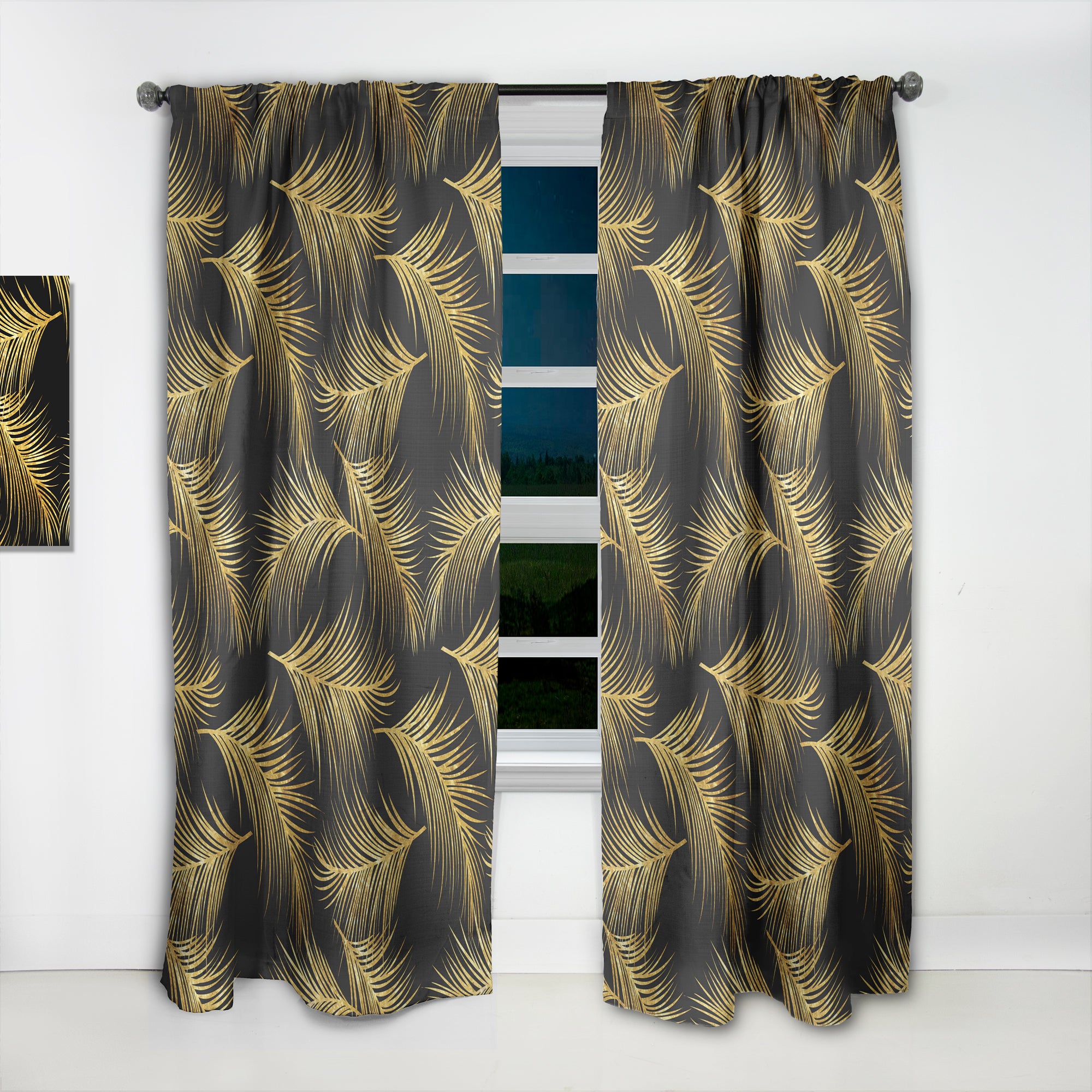 Designart 'Golden Tropical Leaves Pattern' Modern & Contemporary 1 Curtain Panel
