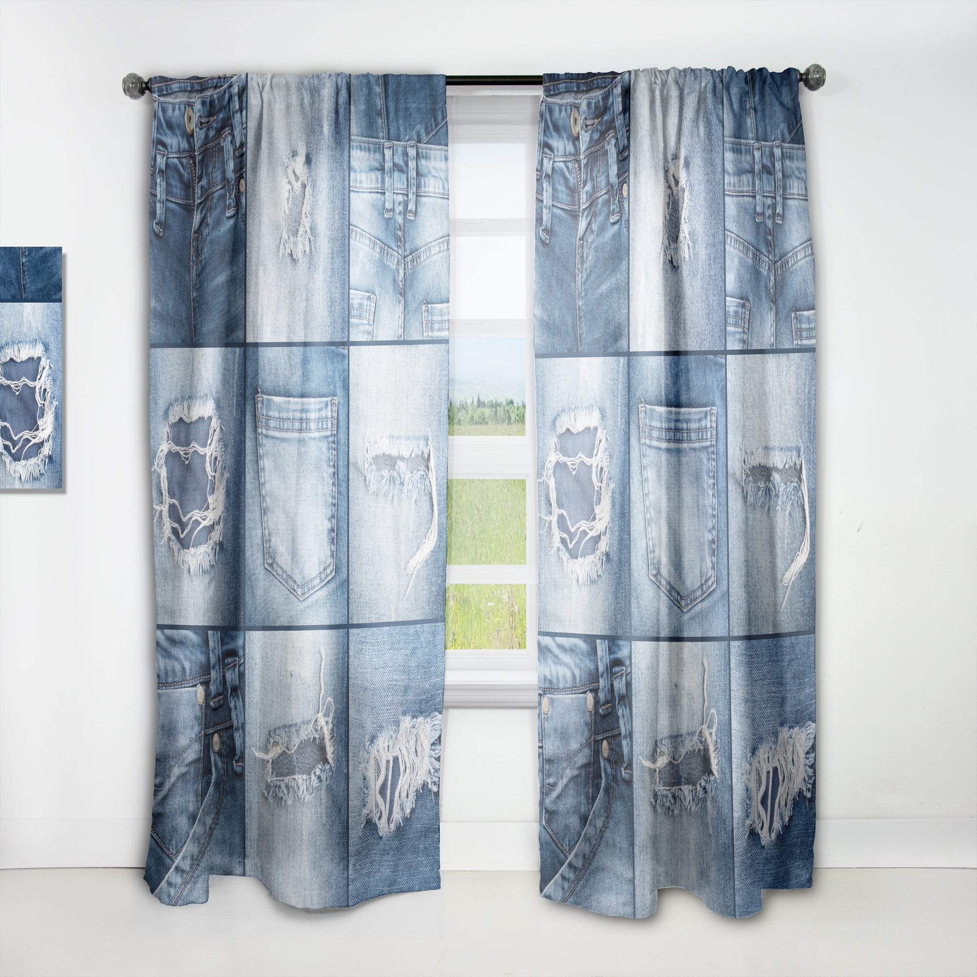 Designart 'Blue Jeans Close-ups' Modern & Contemporary 1 Curtain Panel