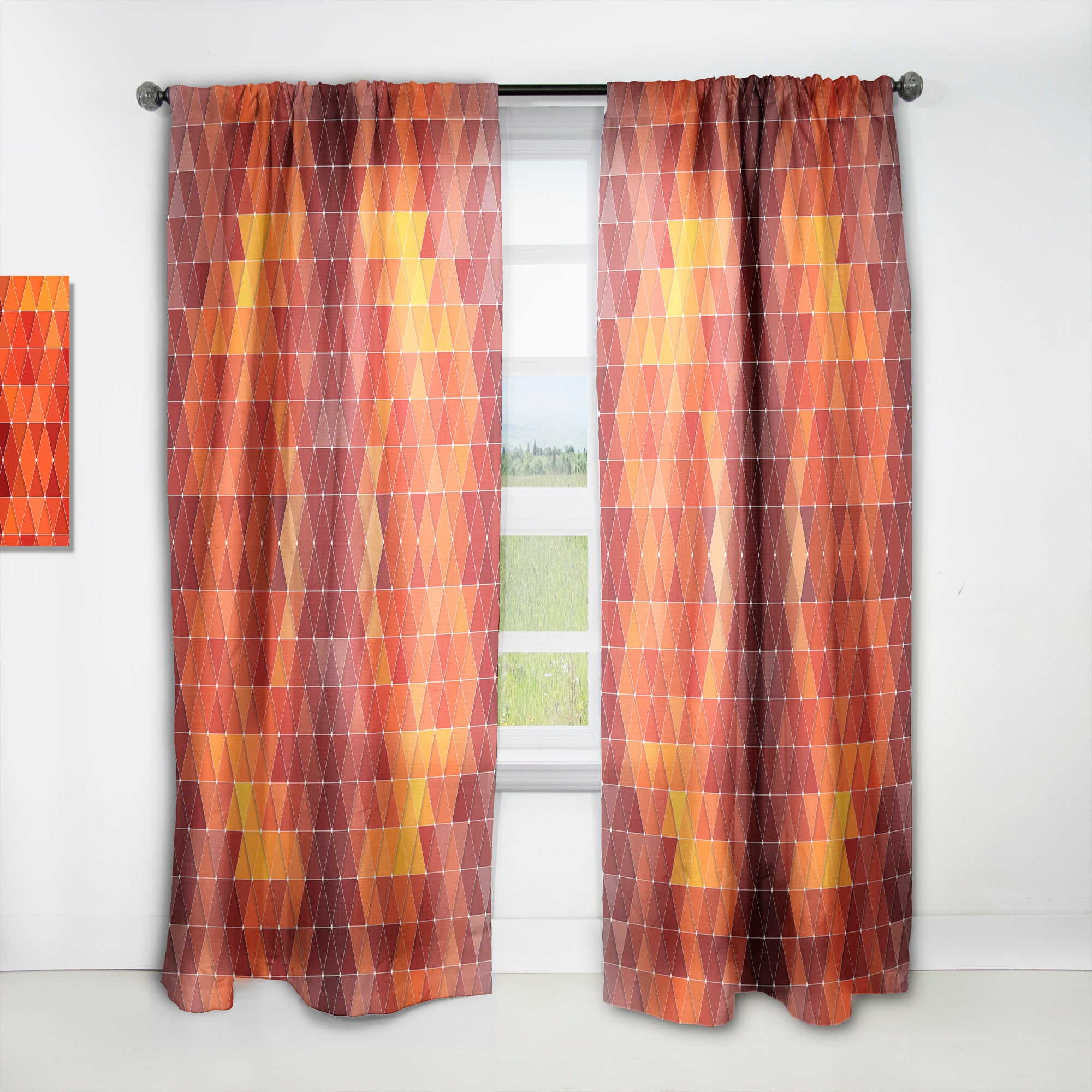 Designart 'Triangular Geometry in Red and Orange' Modern & Contemporary 1 Curtain Panel