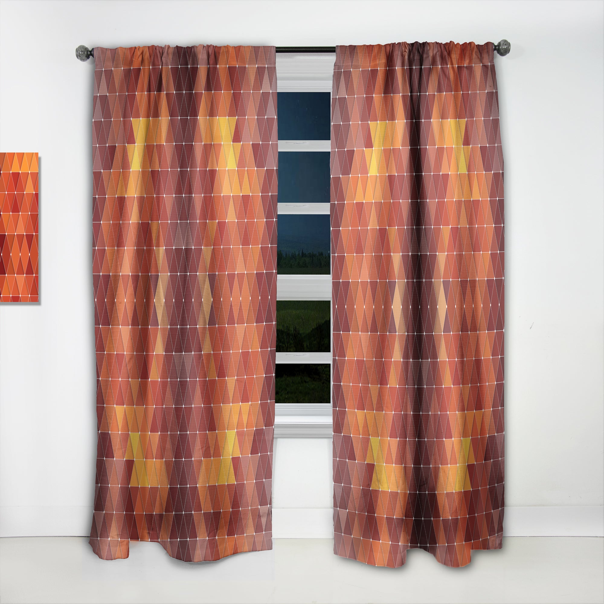 Designart 'Triangular Geometry in Red and Orange' Modern & Contemporary 1 Curtain Panel
