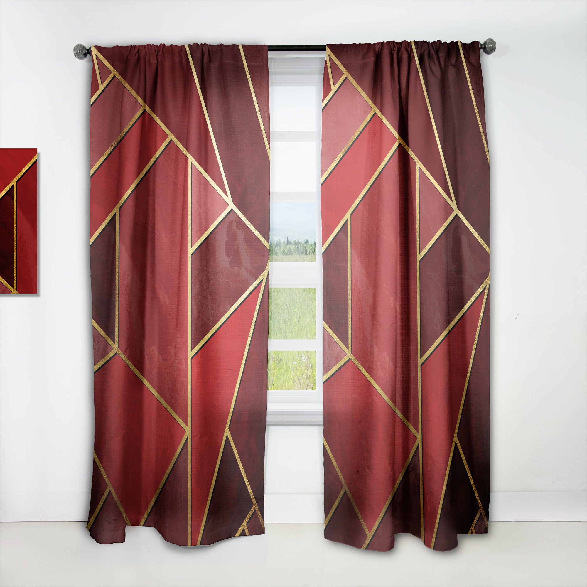 Designart 'Yellow Triangulars over Shades of Red' Modern & Contemporary 1 Curtain Panel