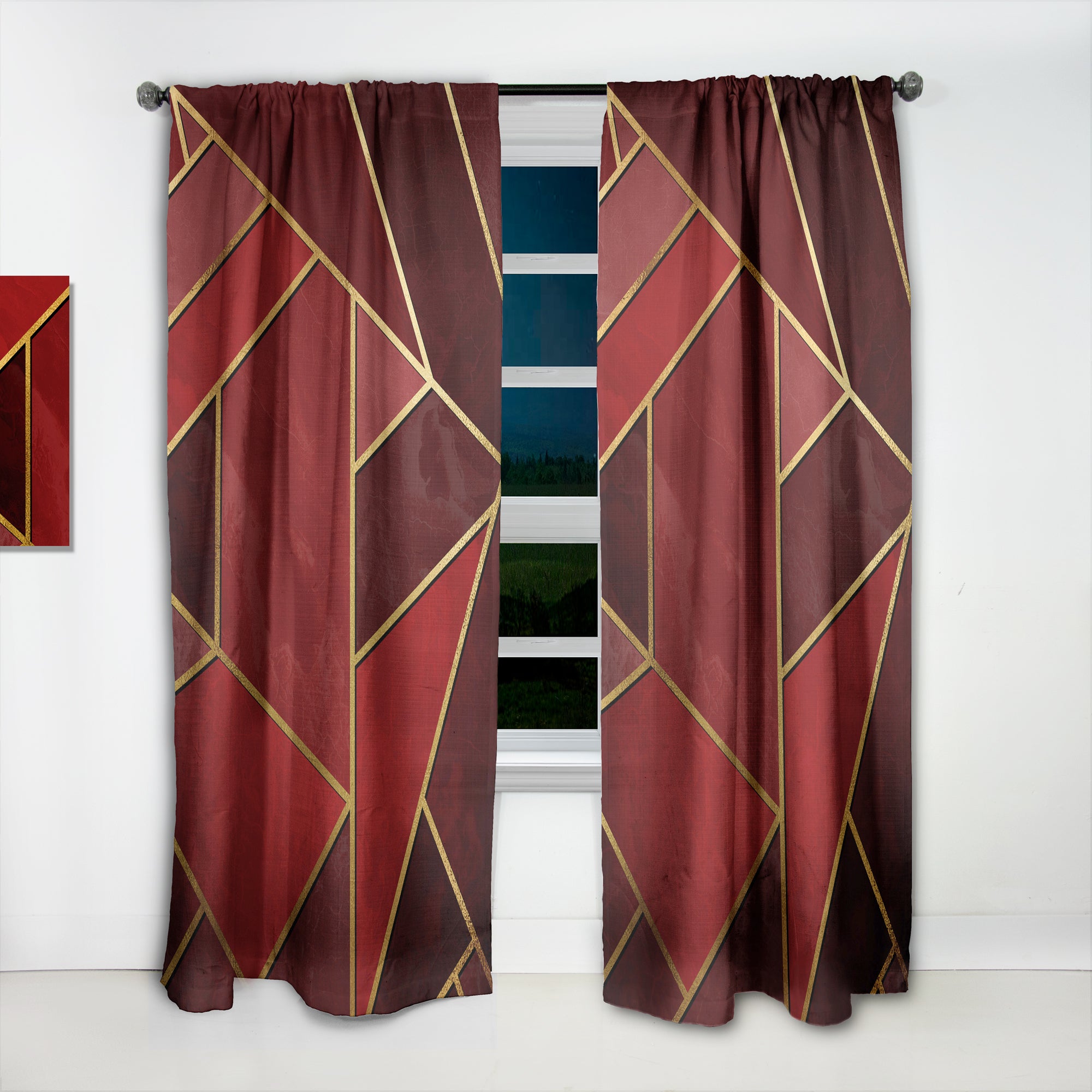 Designart 'Yellow Triangulars over Shades of Red' Modern & Contemporary 1 Curtain Panel
