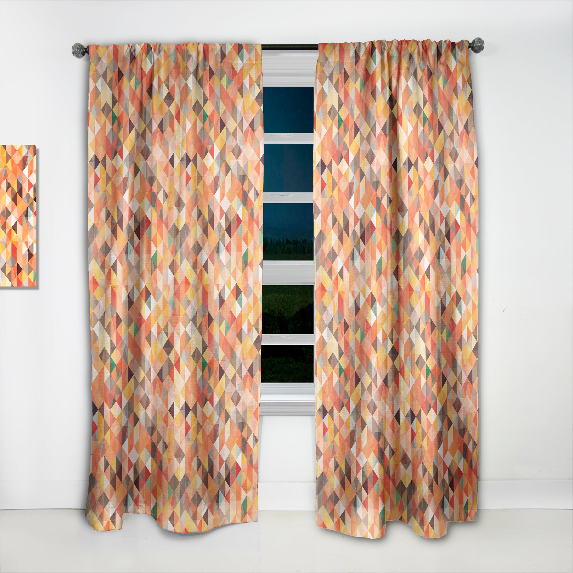 Designart 'Geometric Triangular in Red and Orange' Traditional 1 Curtain Panel