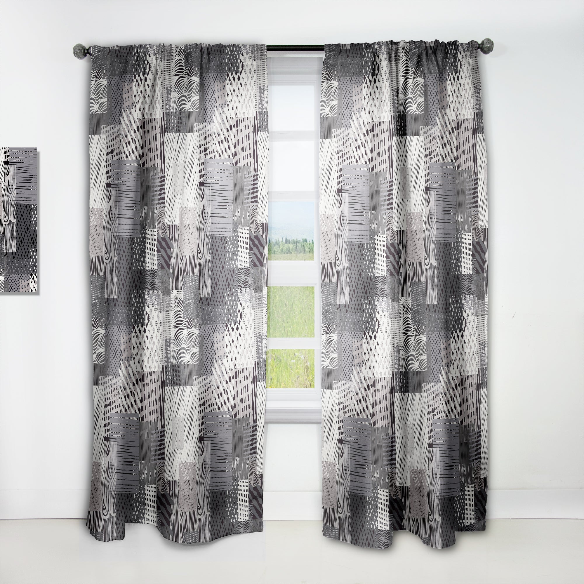 Designart 'Handdrawn vintage lines in shades of gray' Mid-Century Modern 1 Curtain Panel