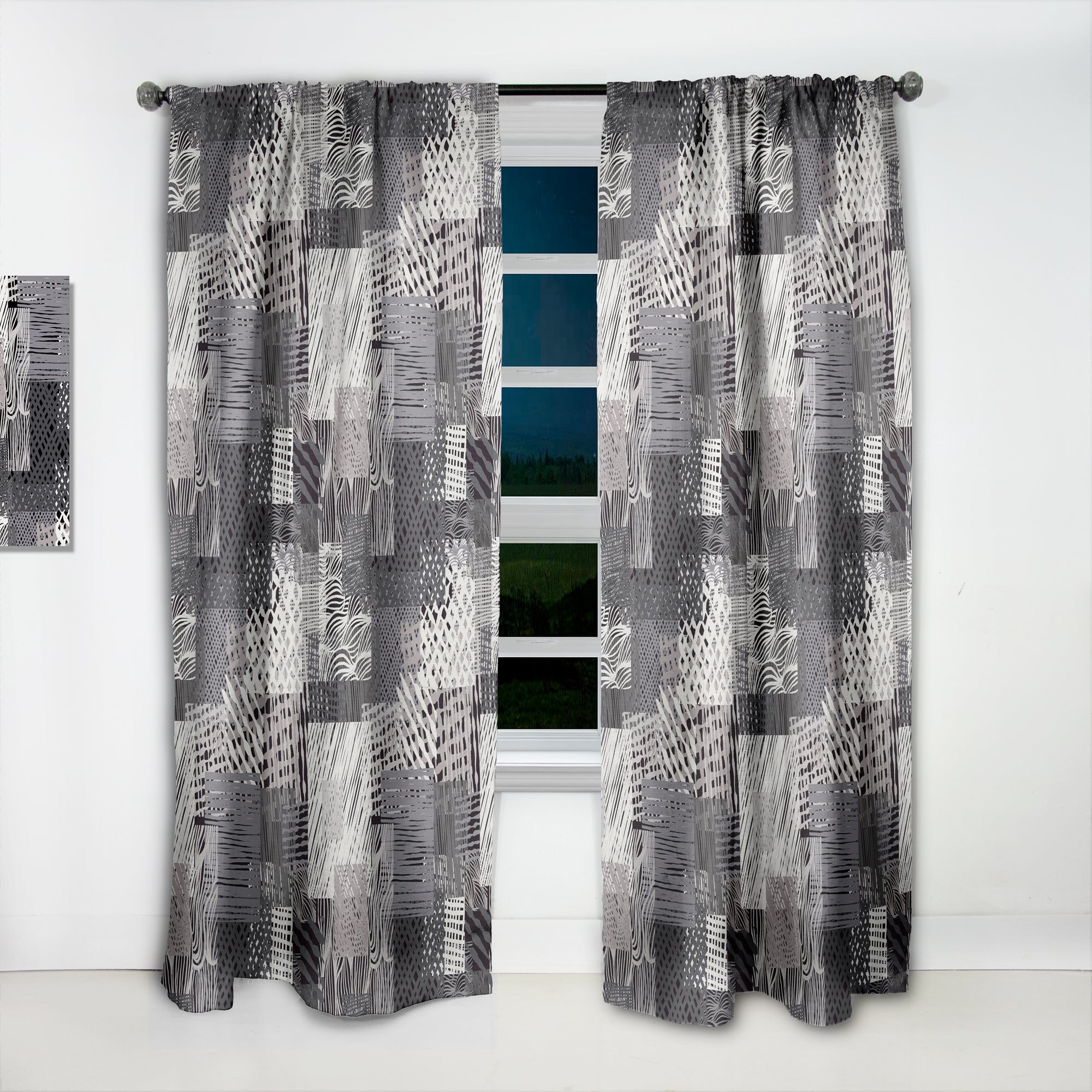 Designart 'Handdrawn vintage lines in shades of gray' Mid-Century Modern 1 Curtain Panel