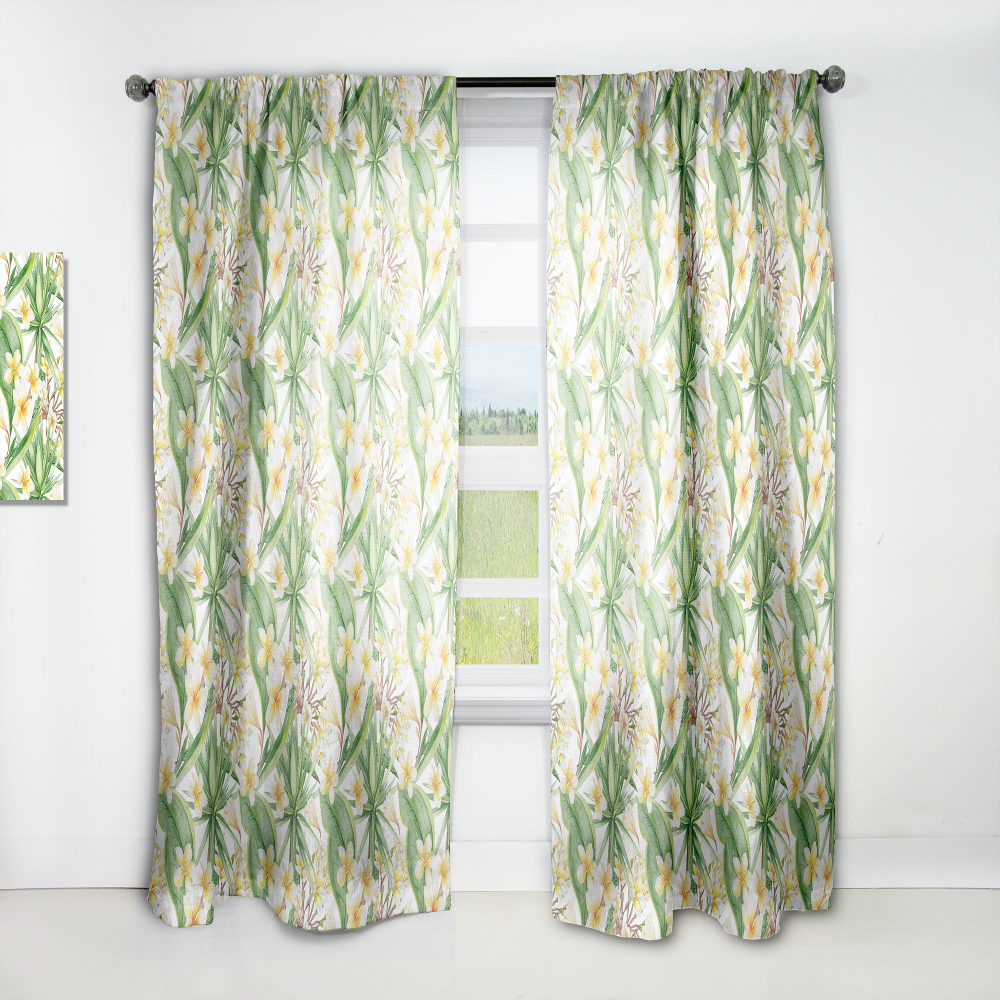 Designart 'White Tropical Flowers in Botanic Setting' Floral 1 Curtain Panel