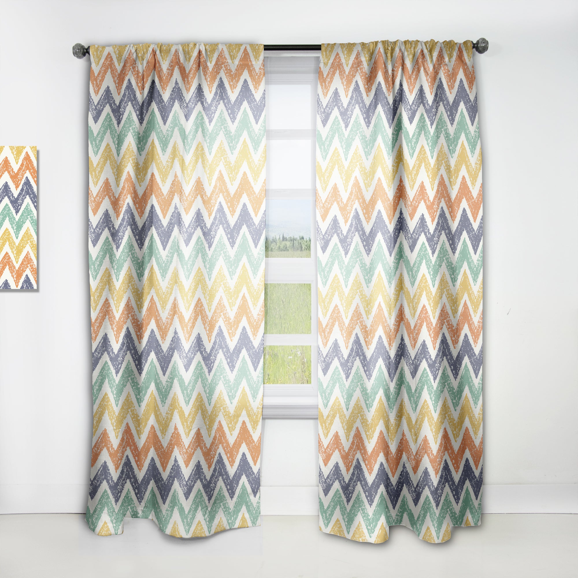 Designart 'Retro Chevron in Orange, Blue and Yellow' Mid-Century Modern 1 Curtain Panel