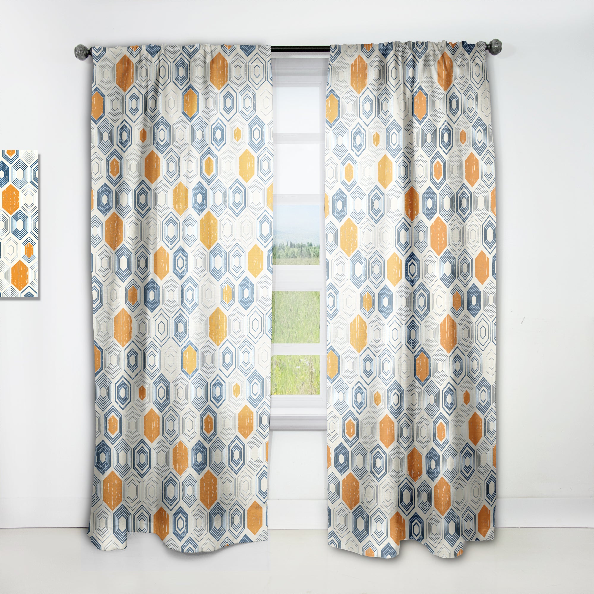 Designart 'Retro Hexagon Pattern IX' Mid-Century Modern 1 Curtain Panel