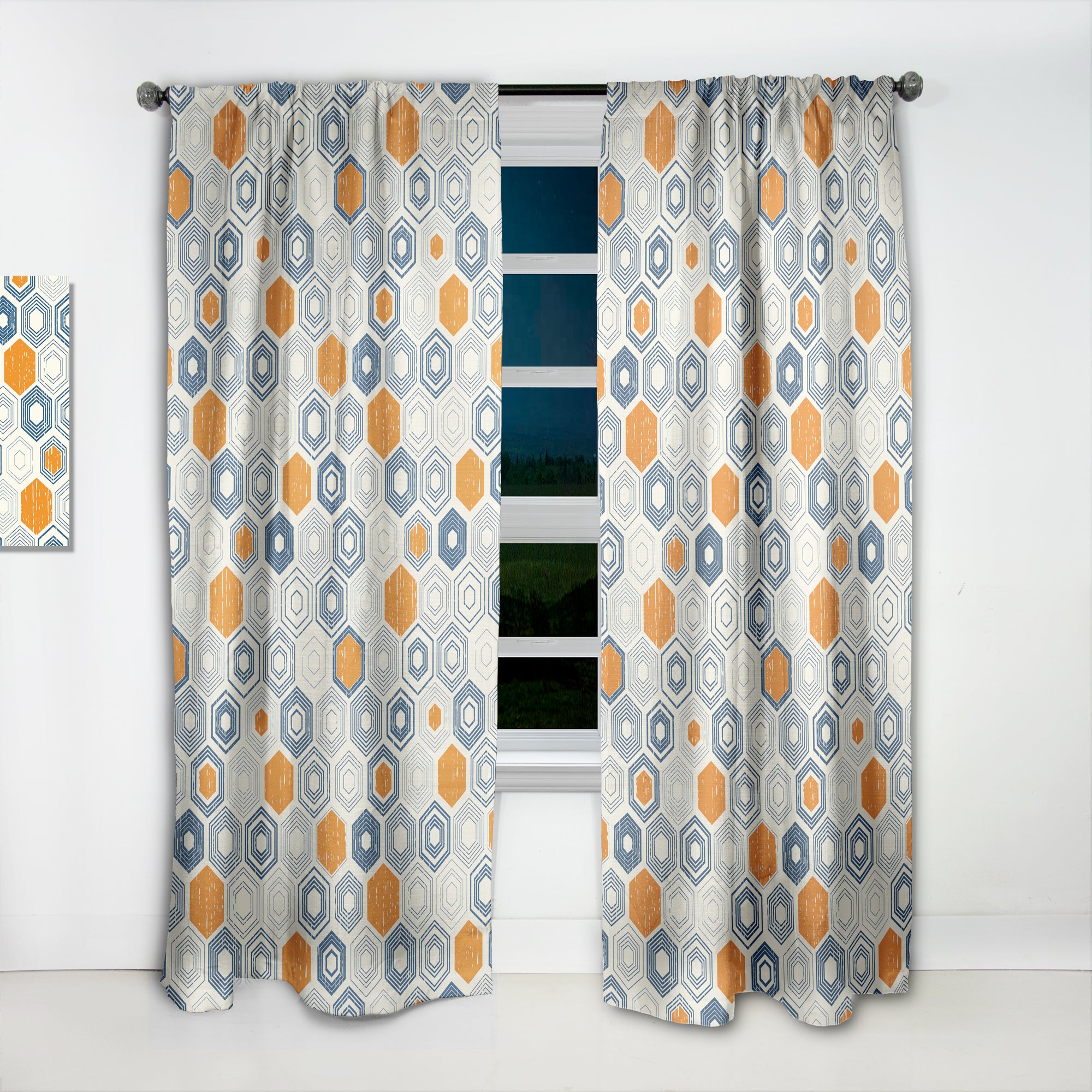 Designart 'Retro Hexagon Pattern IX' Mid-Century Modern 1 Curtain Panel