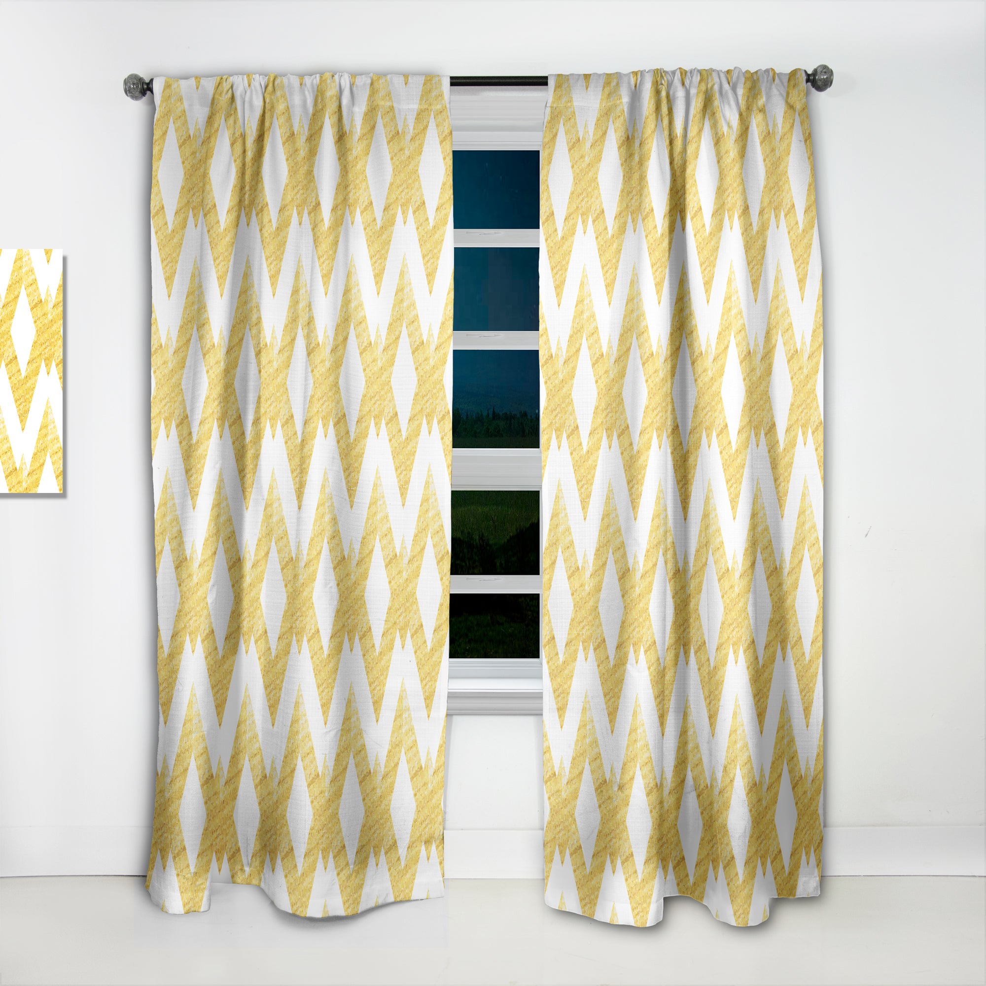 Designart 'Gold glittering lines pattern' Mid-Century Modern 1 Curtain Panel
