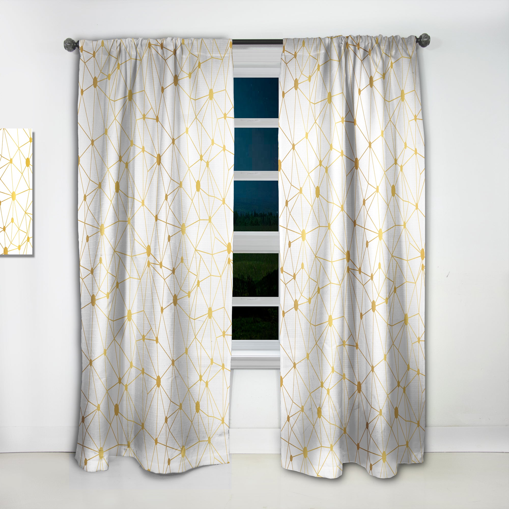 Designart 'Golden Grid I' Mid-Century Modern 1 Curtain Panel