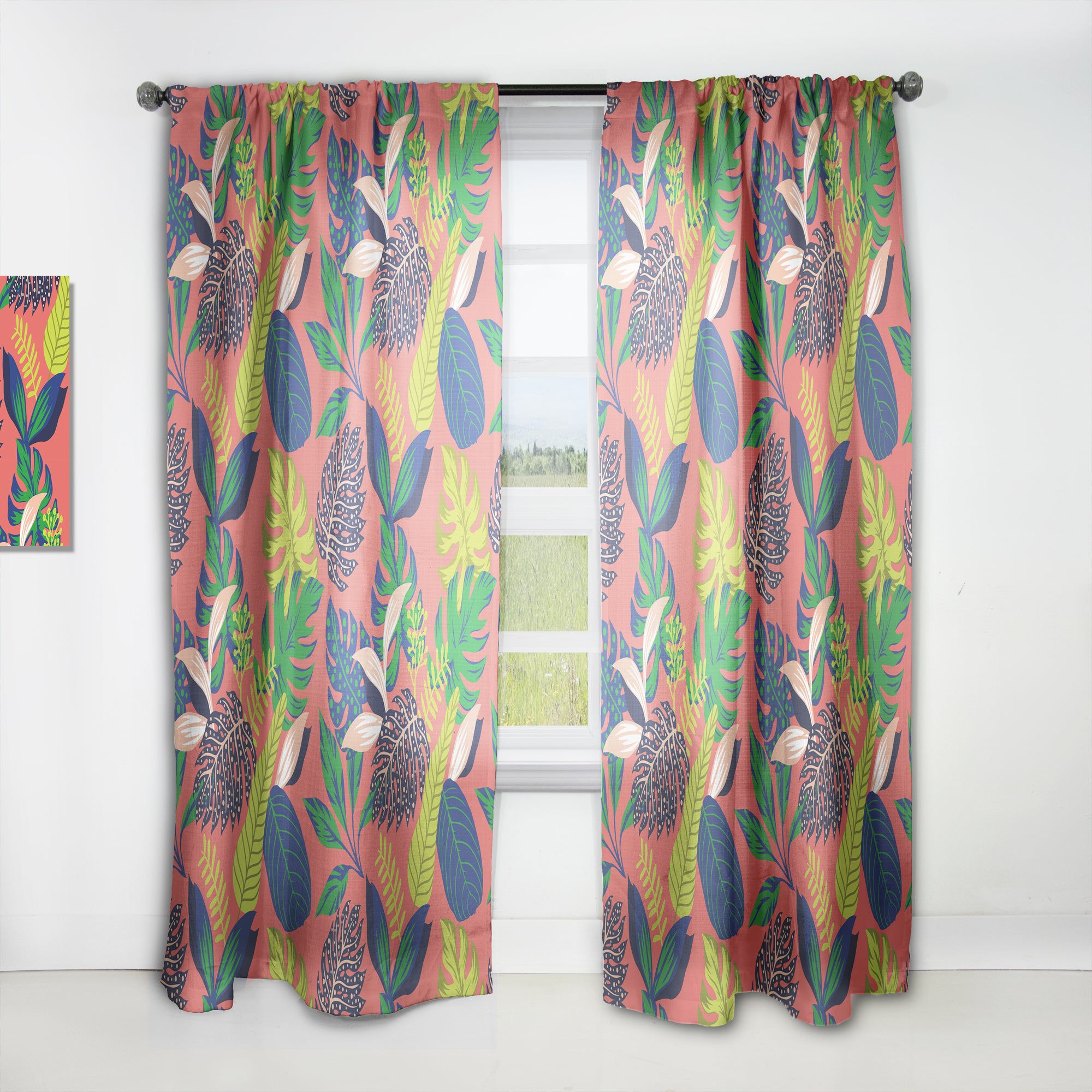 Designart 'Retro Tropical Leaves I' Mid-Century Modern 1 Curtain Panel