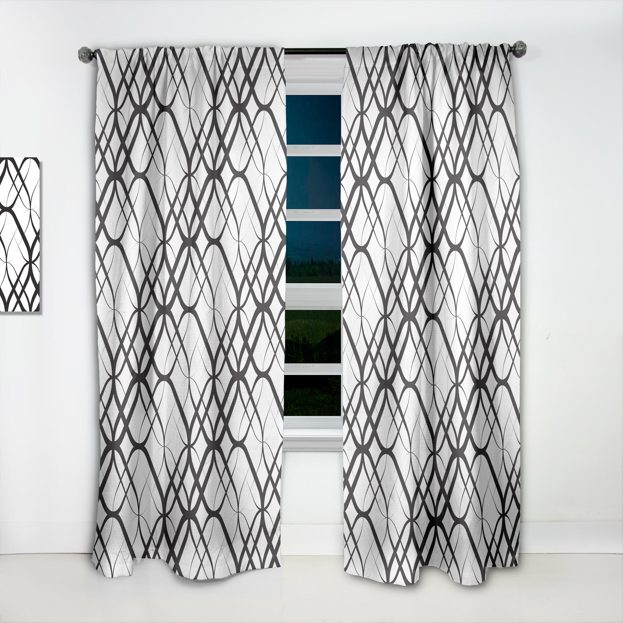 Designart 'Monochrome Geometric Pattern III' Mid-Century Modern 1 Curtain Panel