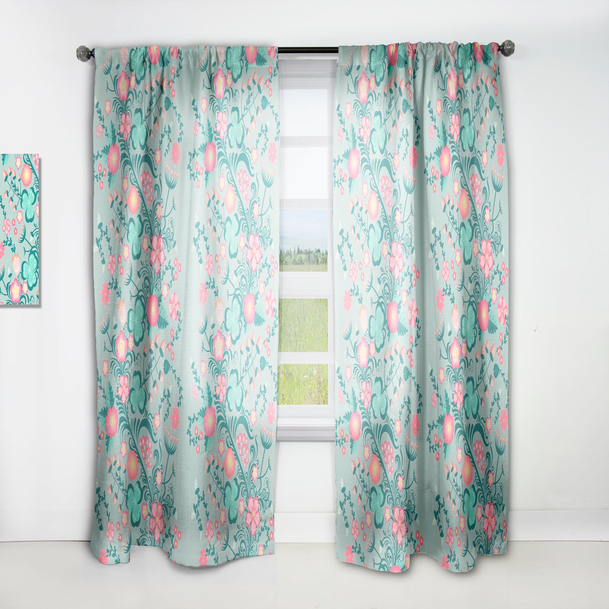 Designart 'Spring floral pattern in soft pastel colors' Mid-Century Modern 1 Curtain Panel