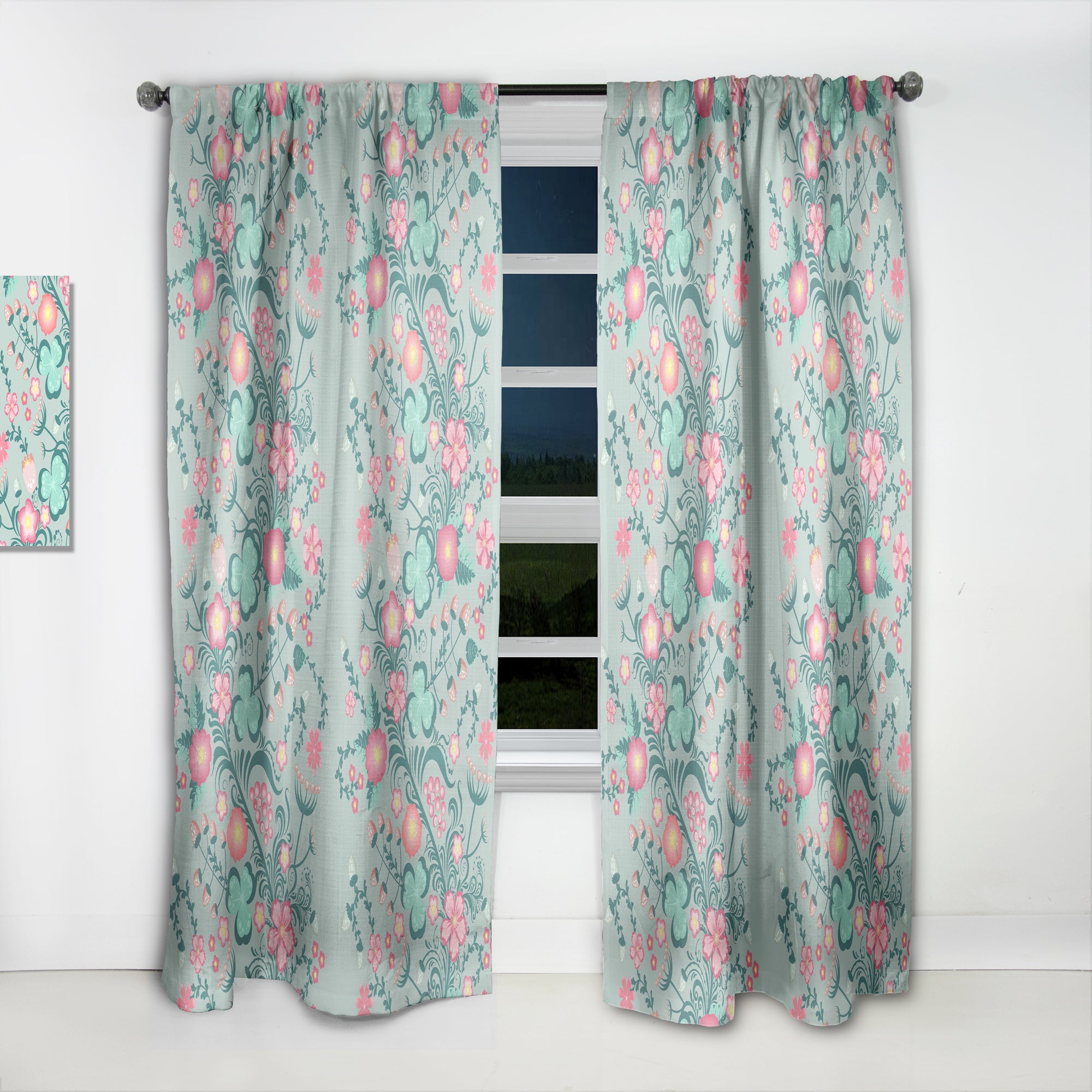 Designart 'Spring floral pattern in soft pastel colors' Mid-Century Modern 1 Curtain Panel