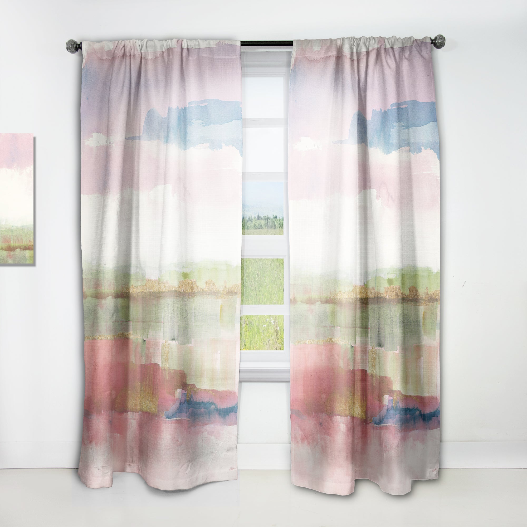 Designart 'Influence of Line and Color Gold Bright' Shabby Chic 1 Curtain Panel